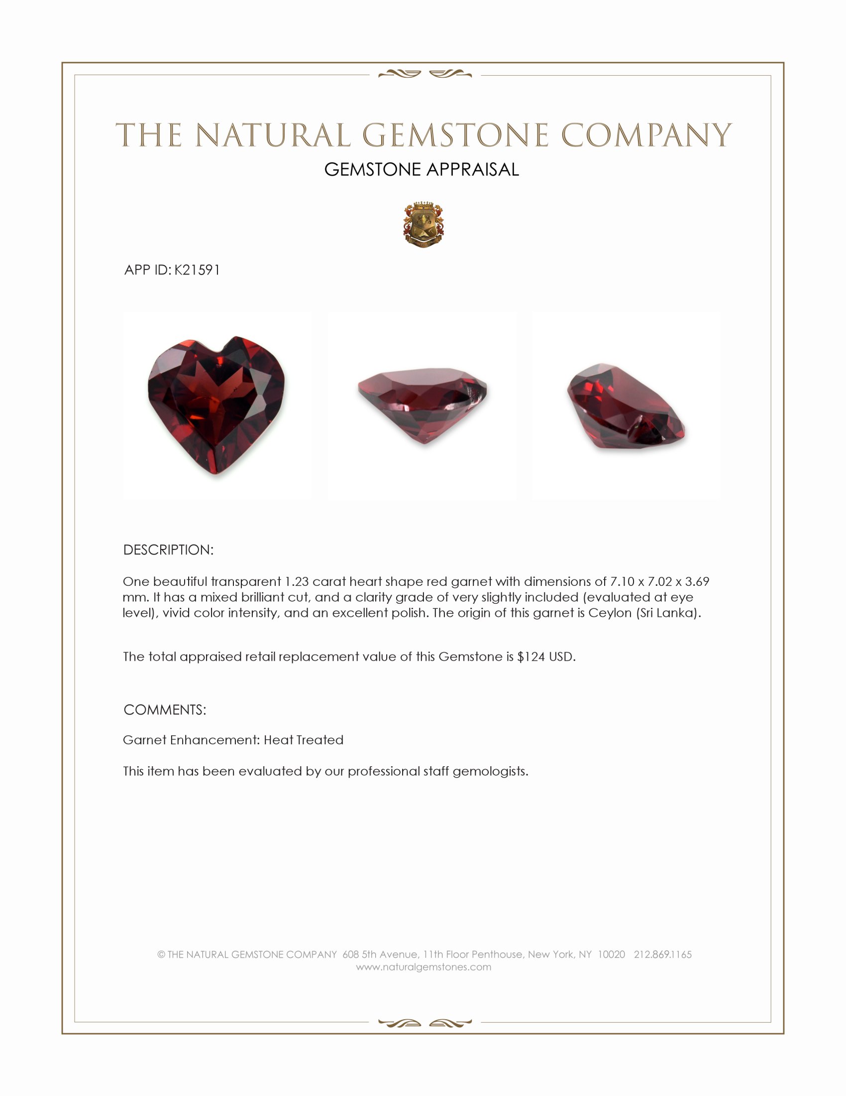 1.23 Ct. Garnet from Ceylon (Sri Lanka)