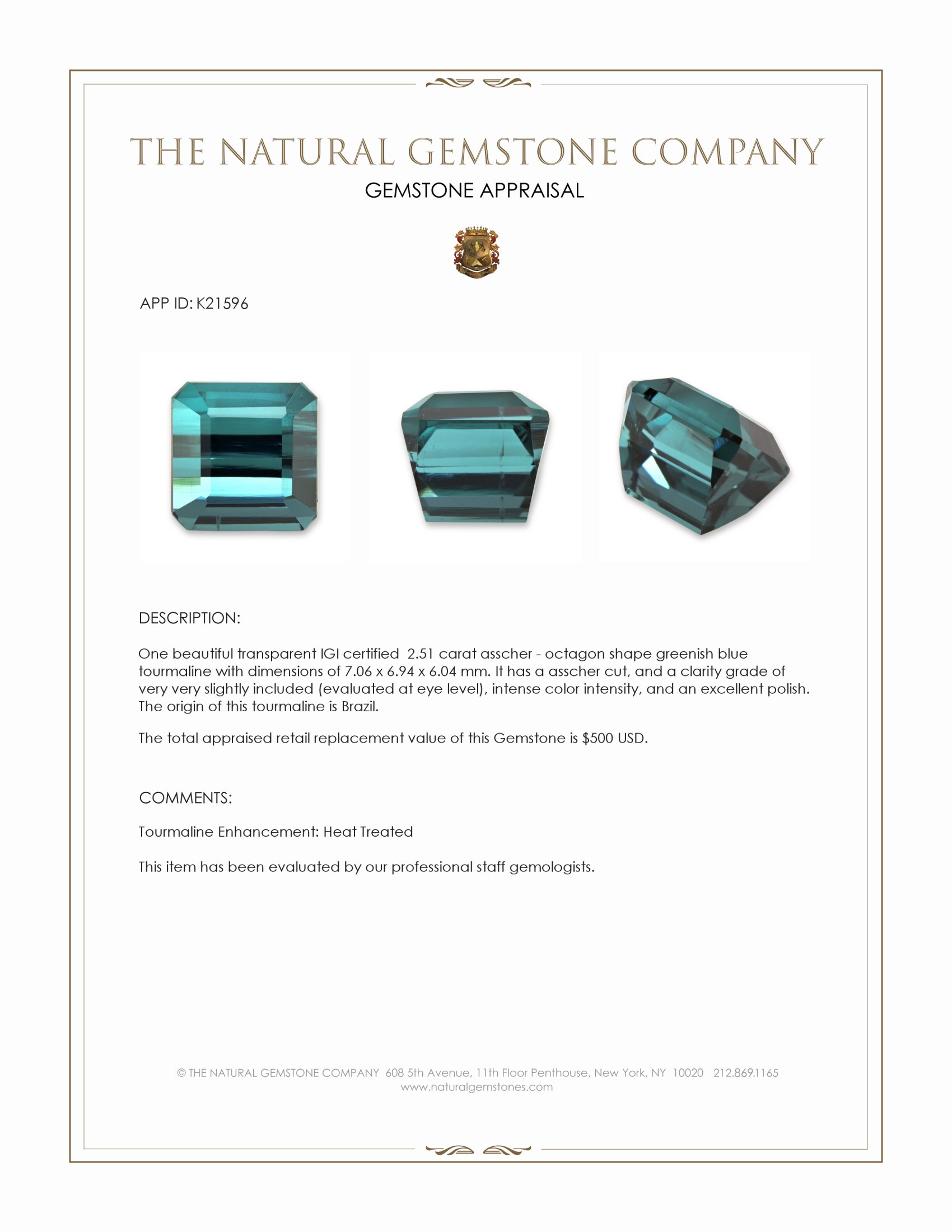 2.51 Ct. Tourmaline from Brazil