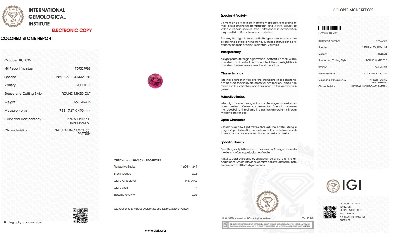 1.66 Ct. Rubellite Tourmaline from Mozambique