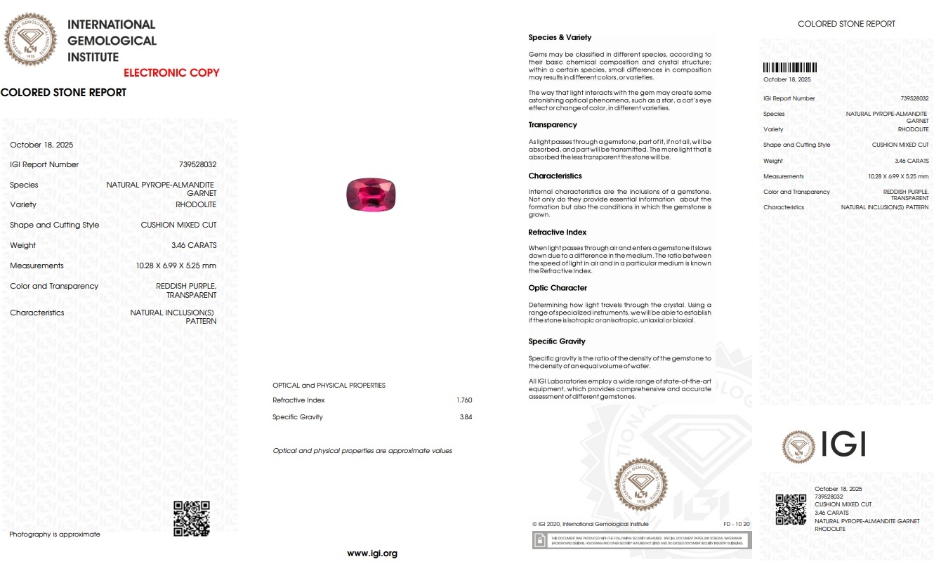 3.46 Ct. Rhodolite Garnet from Tanzania