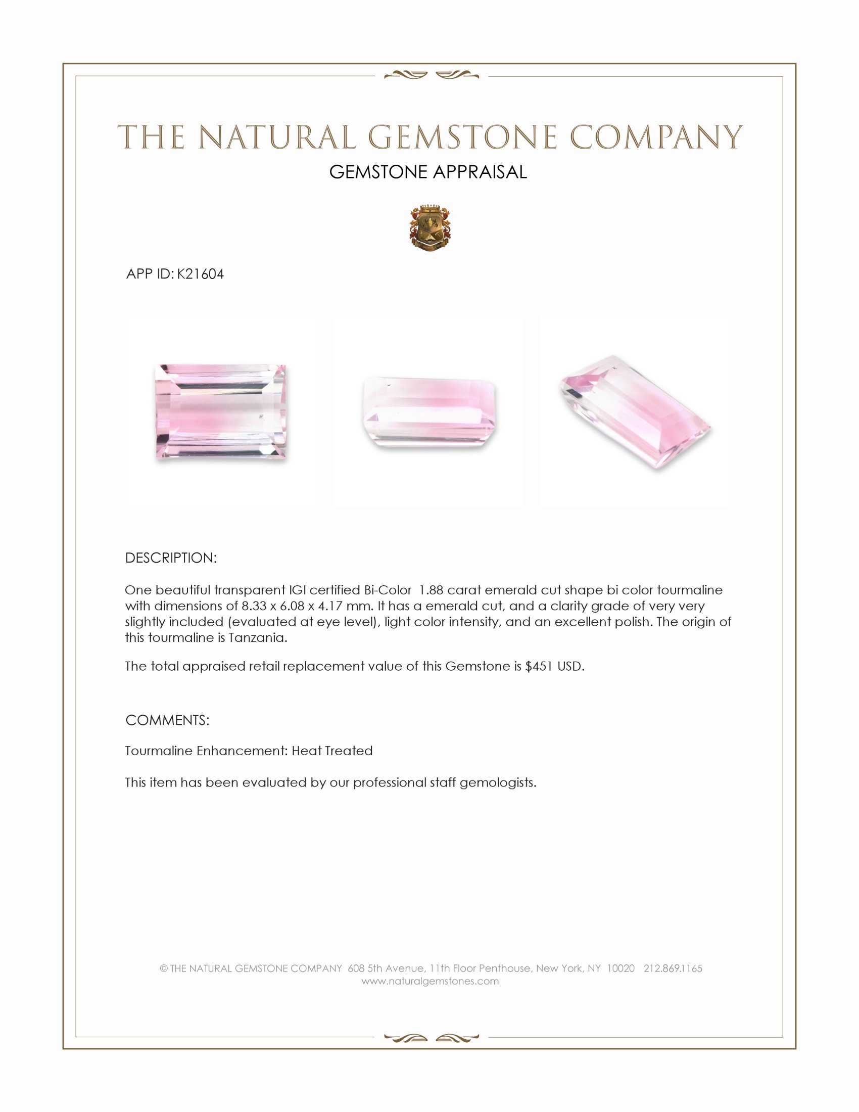 1.88 Ct. Tourmaline from Tanzania