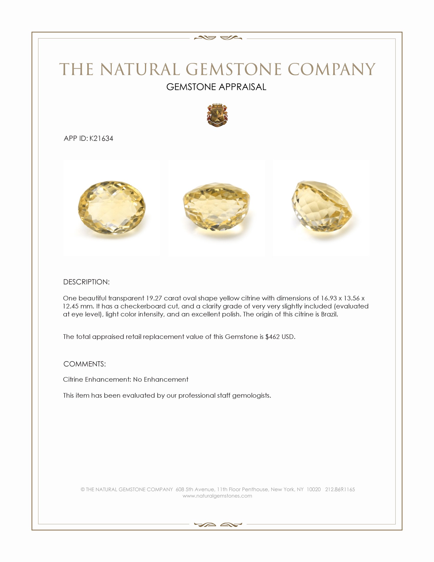 19.27 Ct. Citrine from Brazil