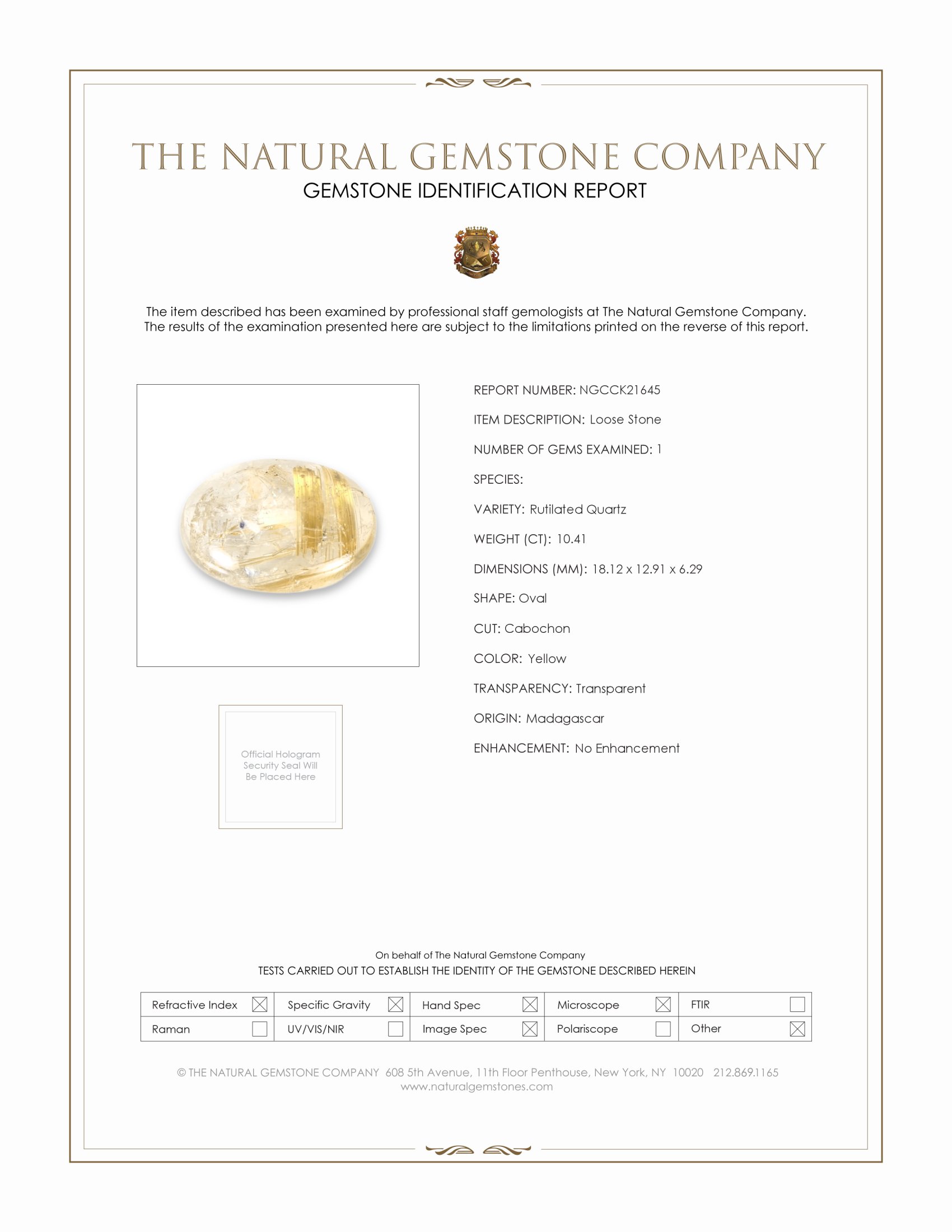 10.41 Ct. Cabochon Rutilated Quartz from Madagascar