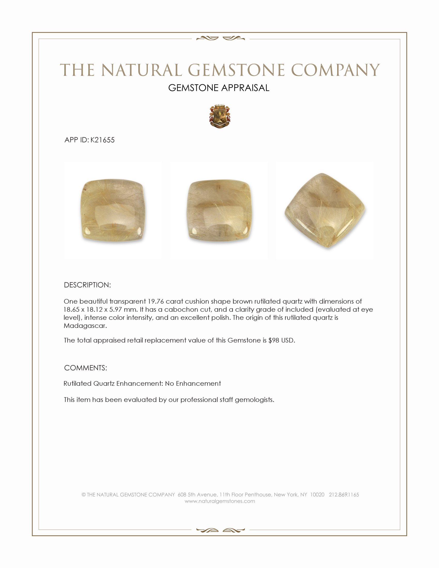 19.76 Ct. Cabochon Rutilated Quartz from Madagascar