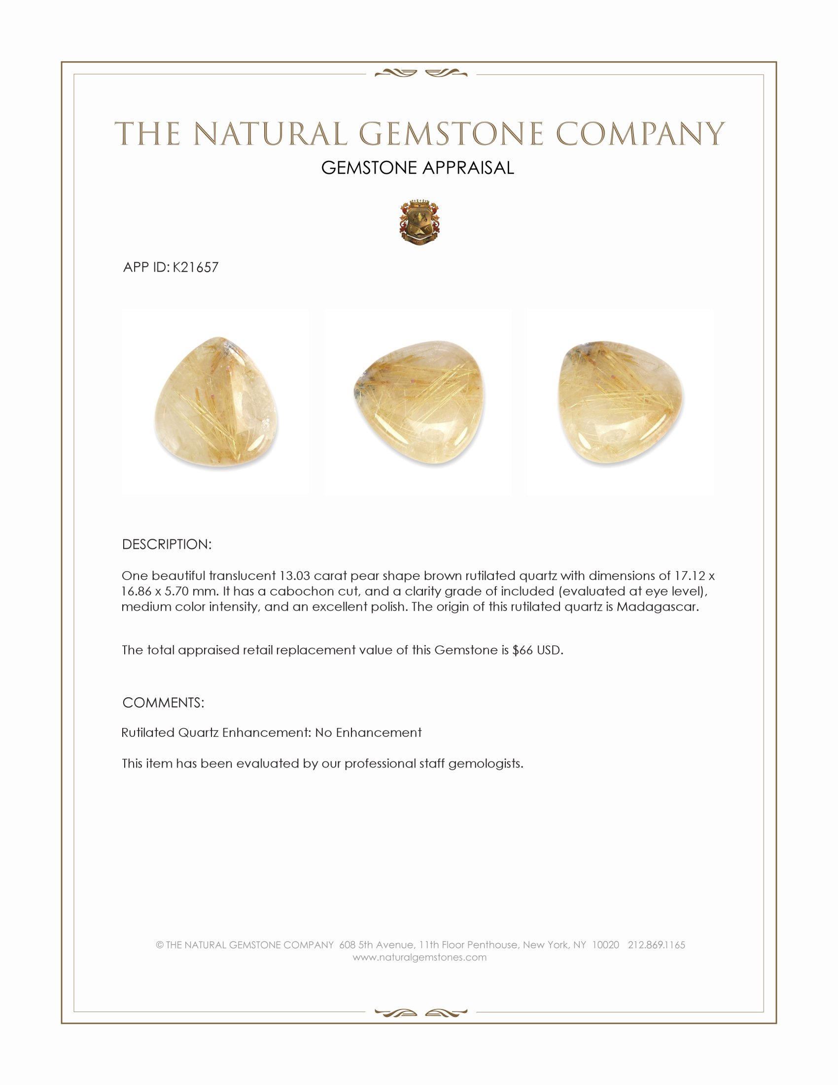 13.03 Ct. Cabochon Rutilated Quartz from Madagascar