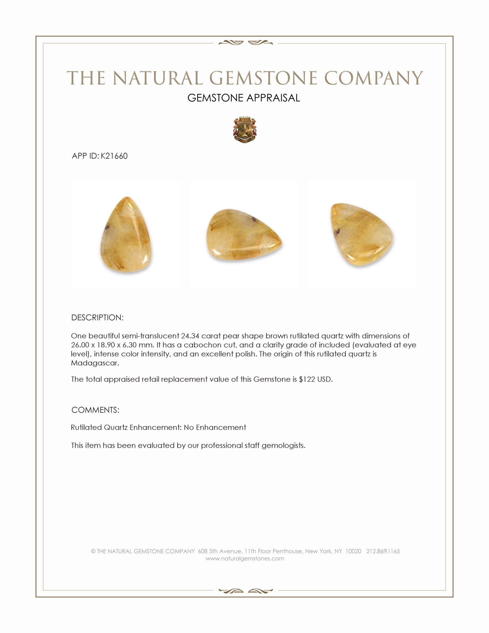 24.34 Ct. Cabochon Rutilated Quartz from Madagascar