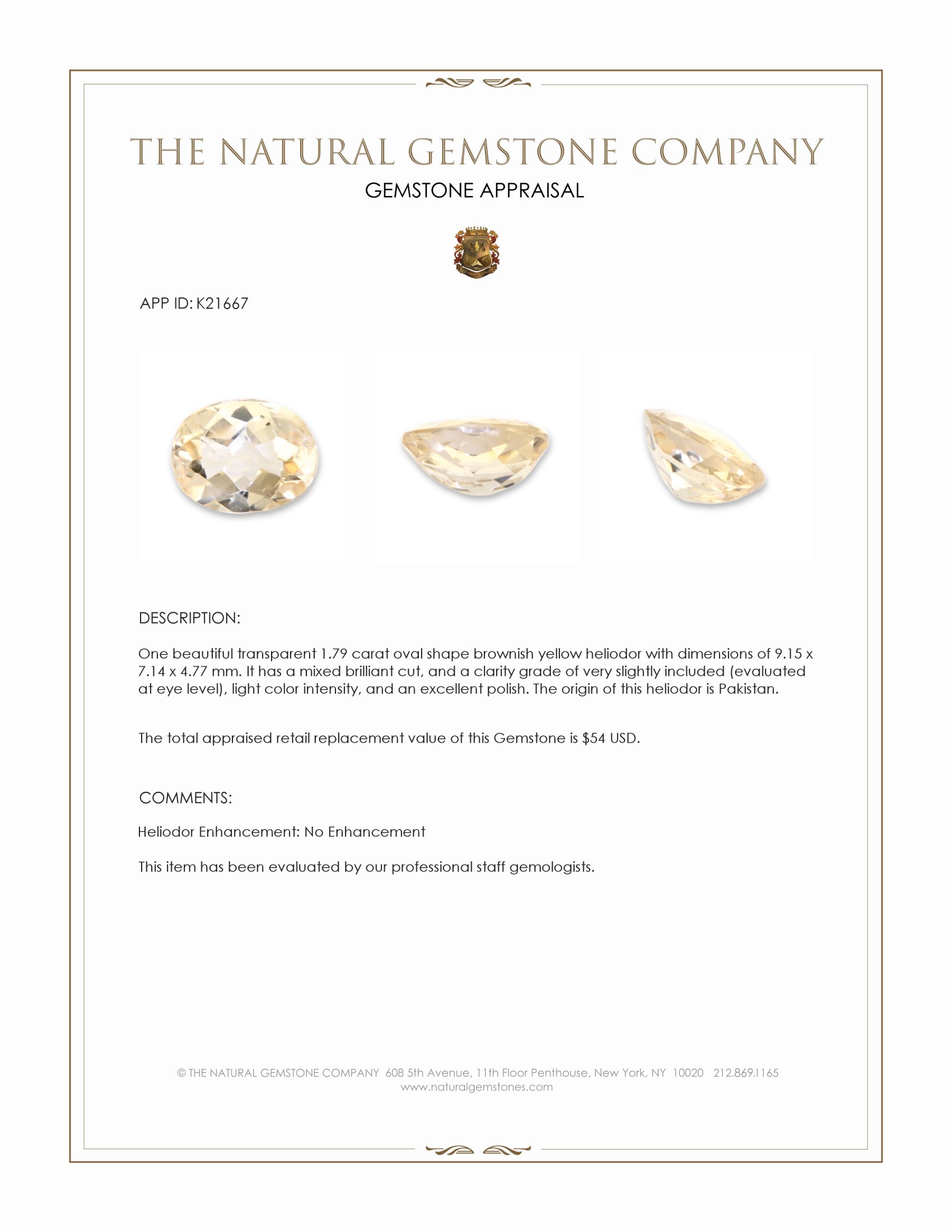 1.79 Ct. Heliodor from Pakistan