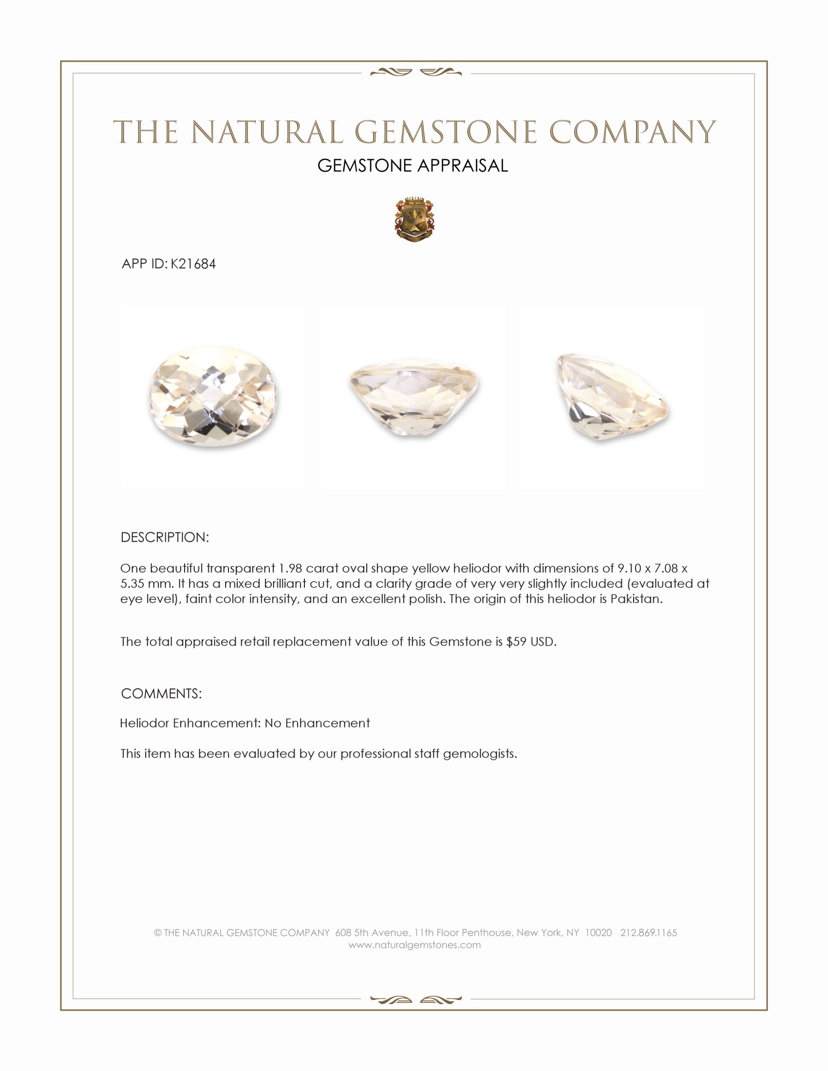 1.98 Ct. Heliodor from Pakistan