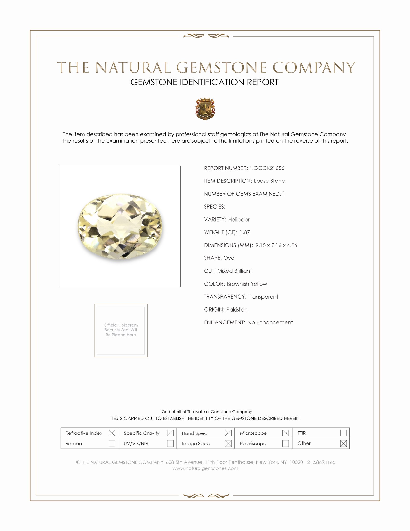 1.87 Ct. Heliodor from Pakistan