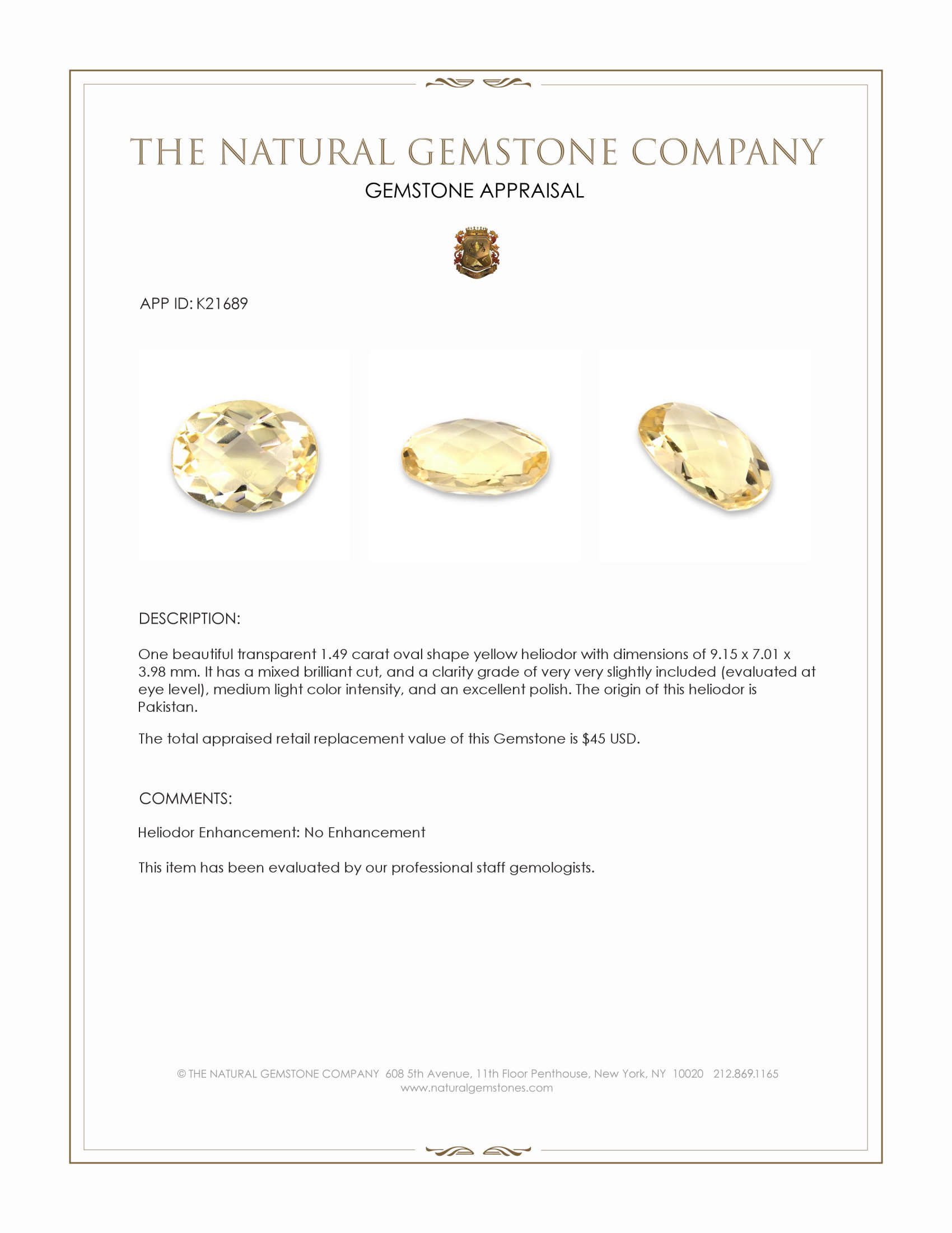 1.49 Ct. Heliodor from Pakistan