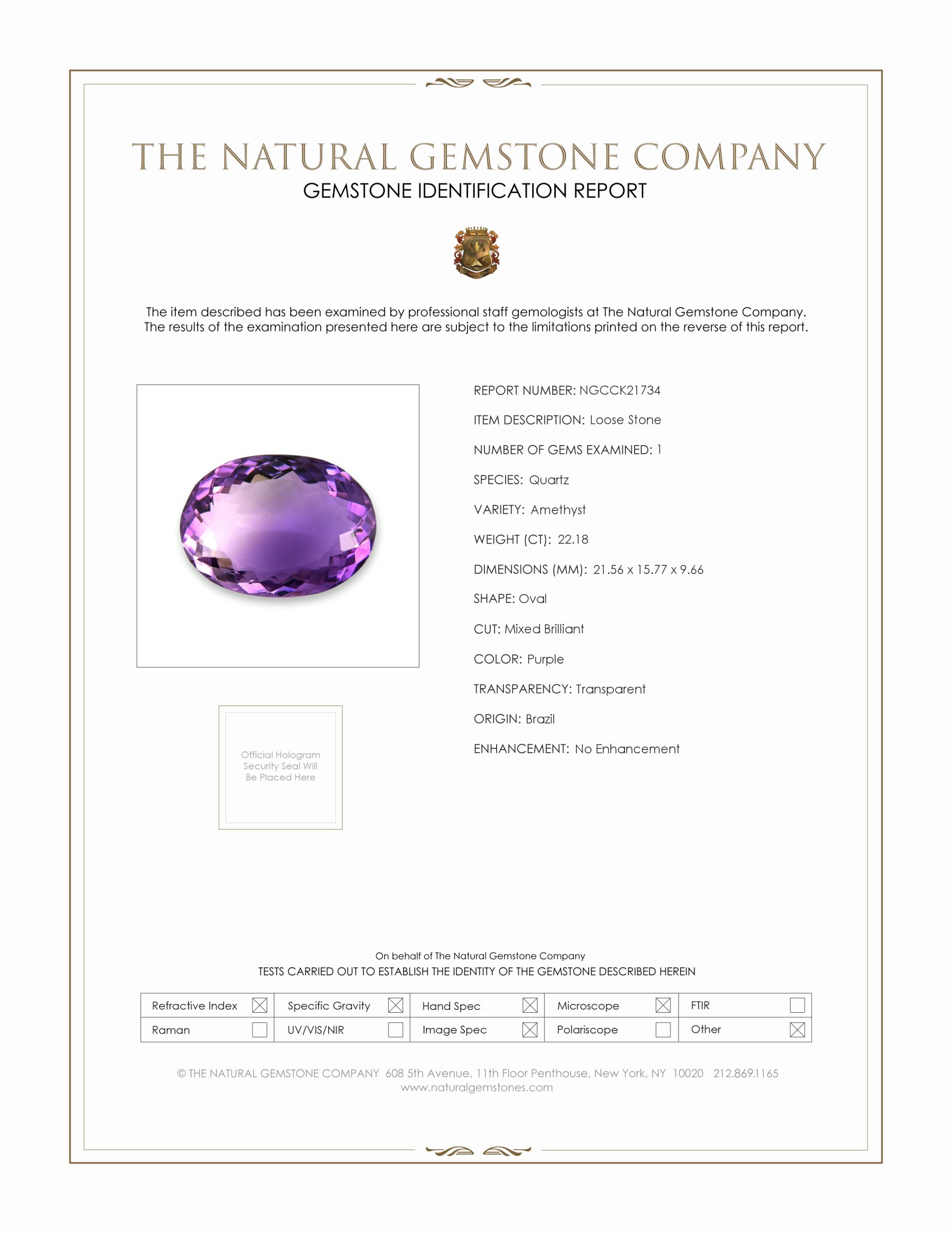 22.18 Ct. Amethyst from Brazil