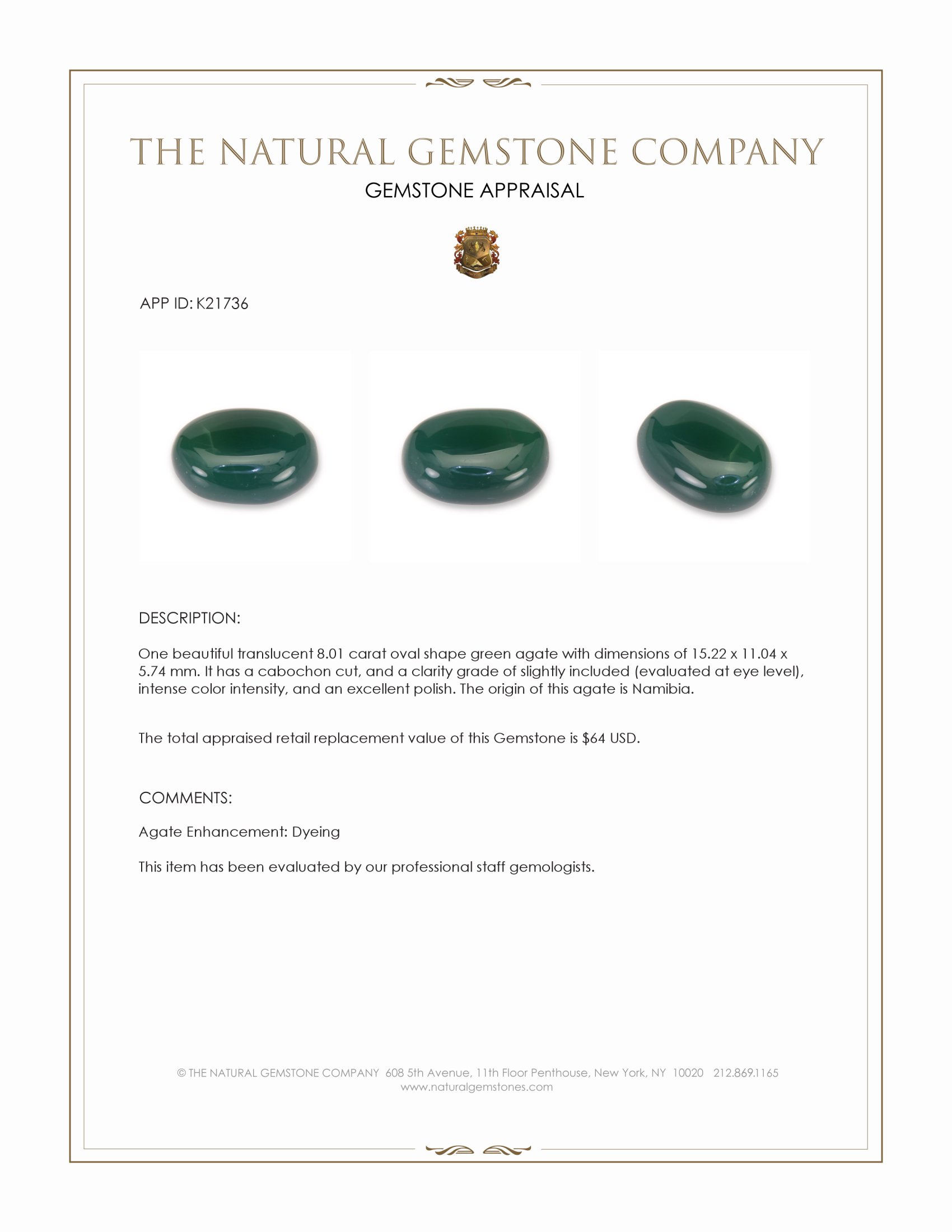 8.01 Ct. Cabochon Agate from Namibia