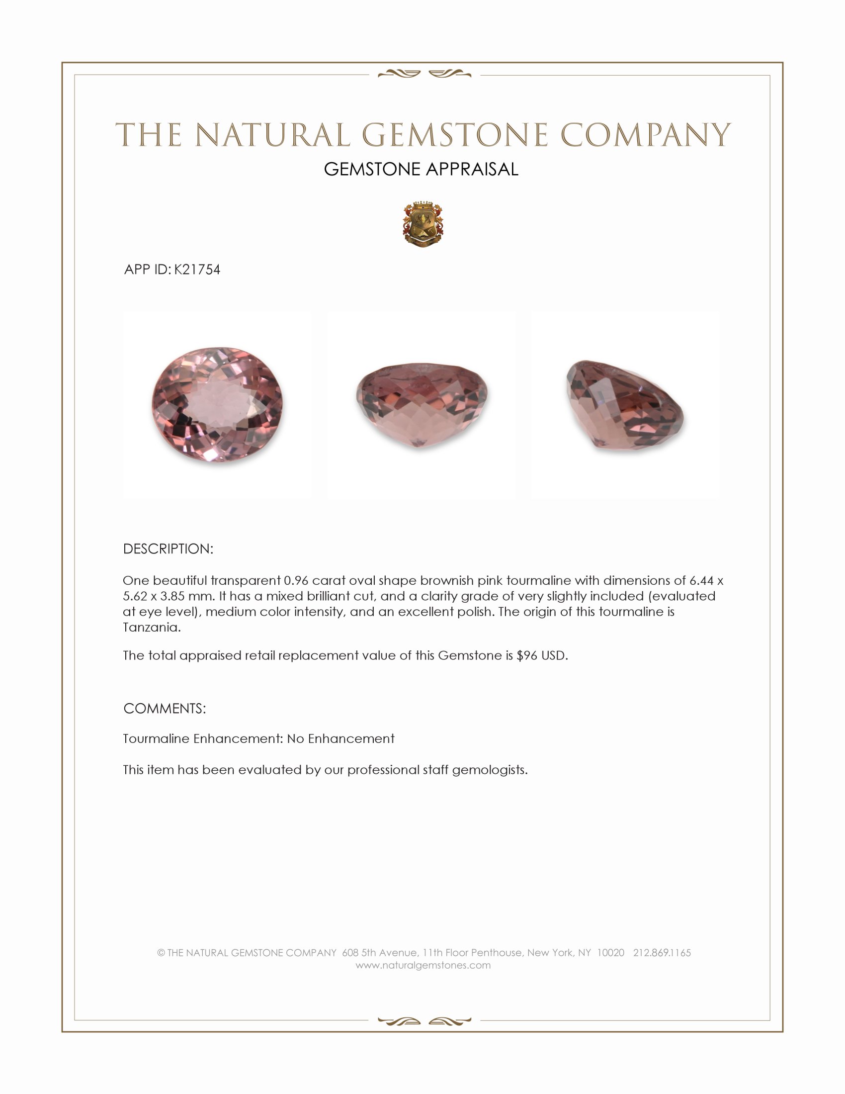 0.96 Ct. Tourmaline from Tanzania