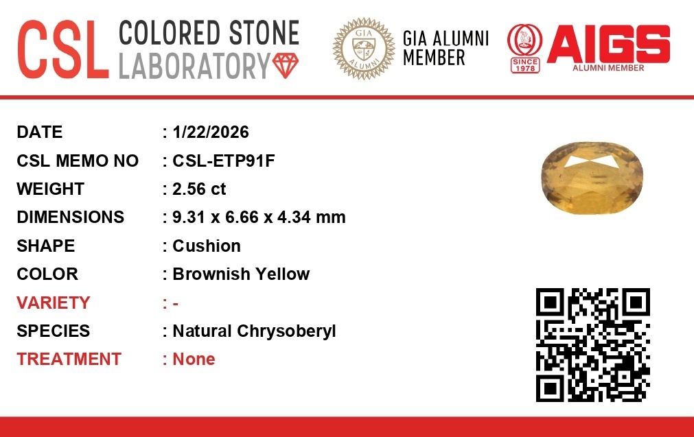 2.59 Ct. Chrysoberyl from Ceylon (Sri Lanka)