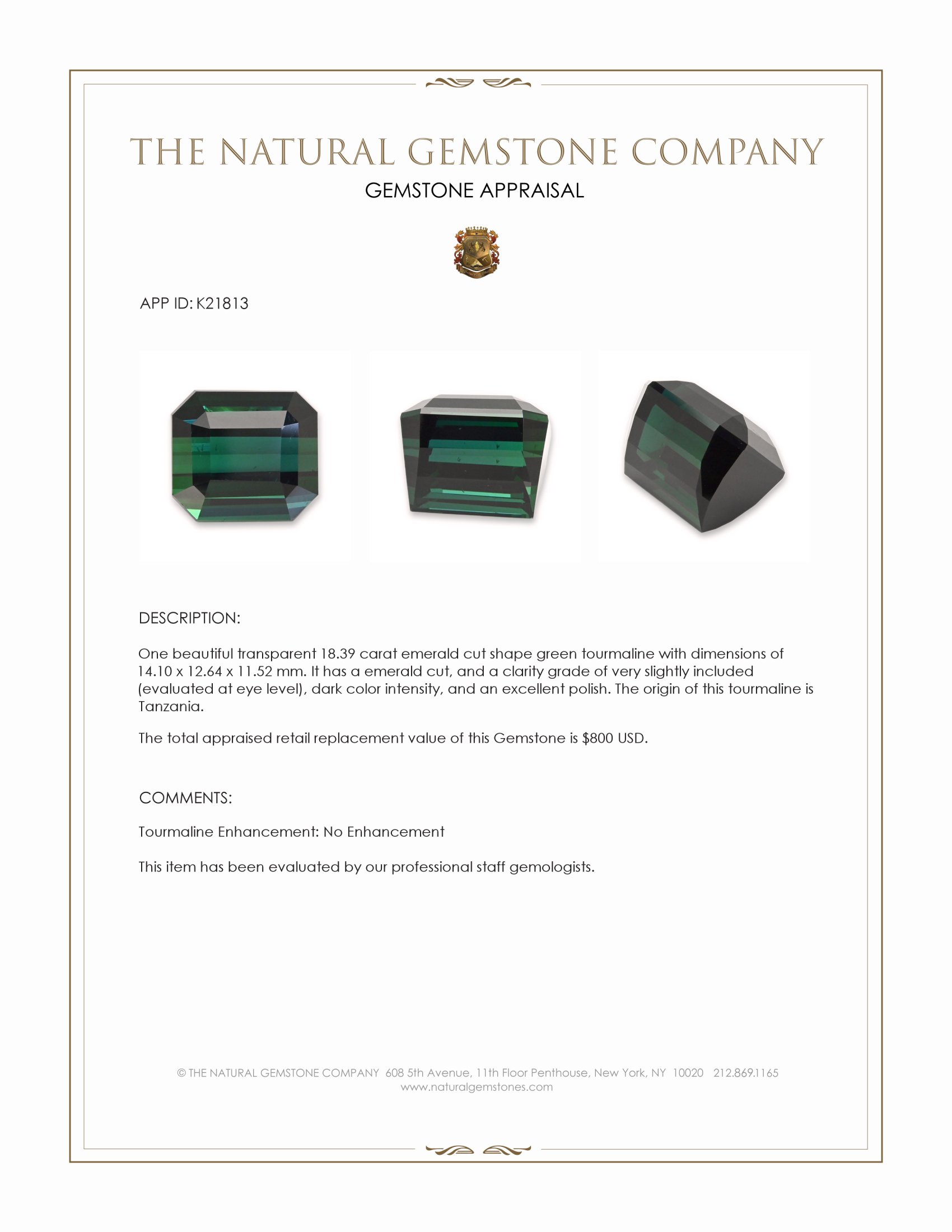 18.39 Ct. Tourmaline from Tanzania