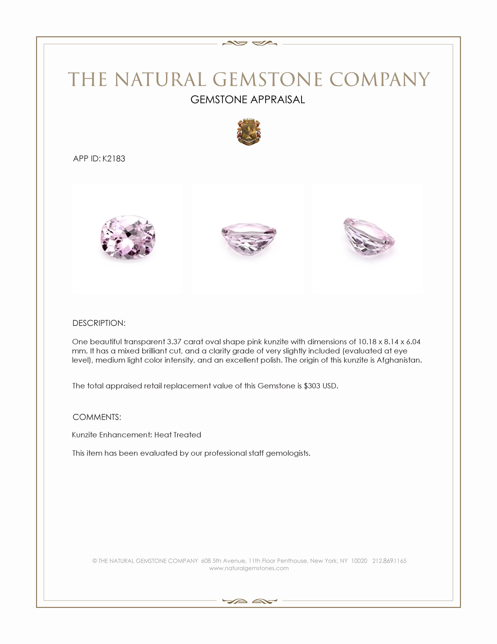 3.37 Ct. Kunzite from Afghanistan