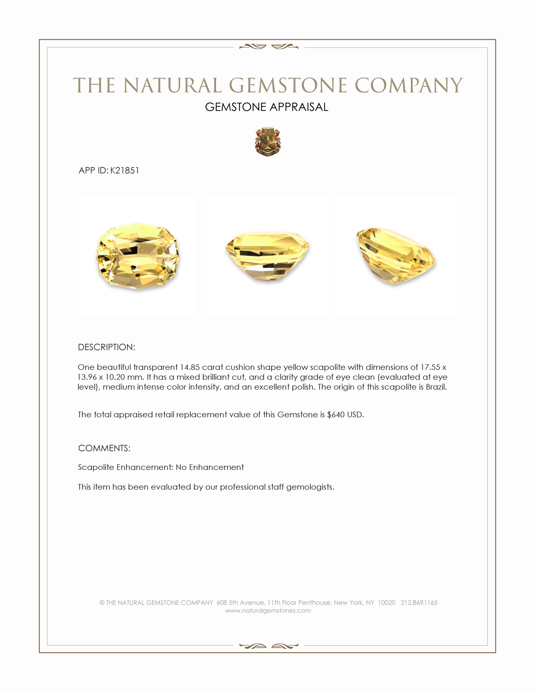 14.85 Ct. Scapolite from Brazil