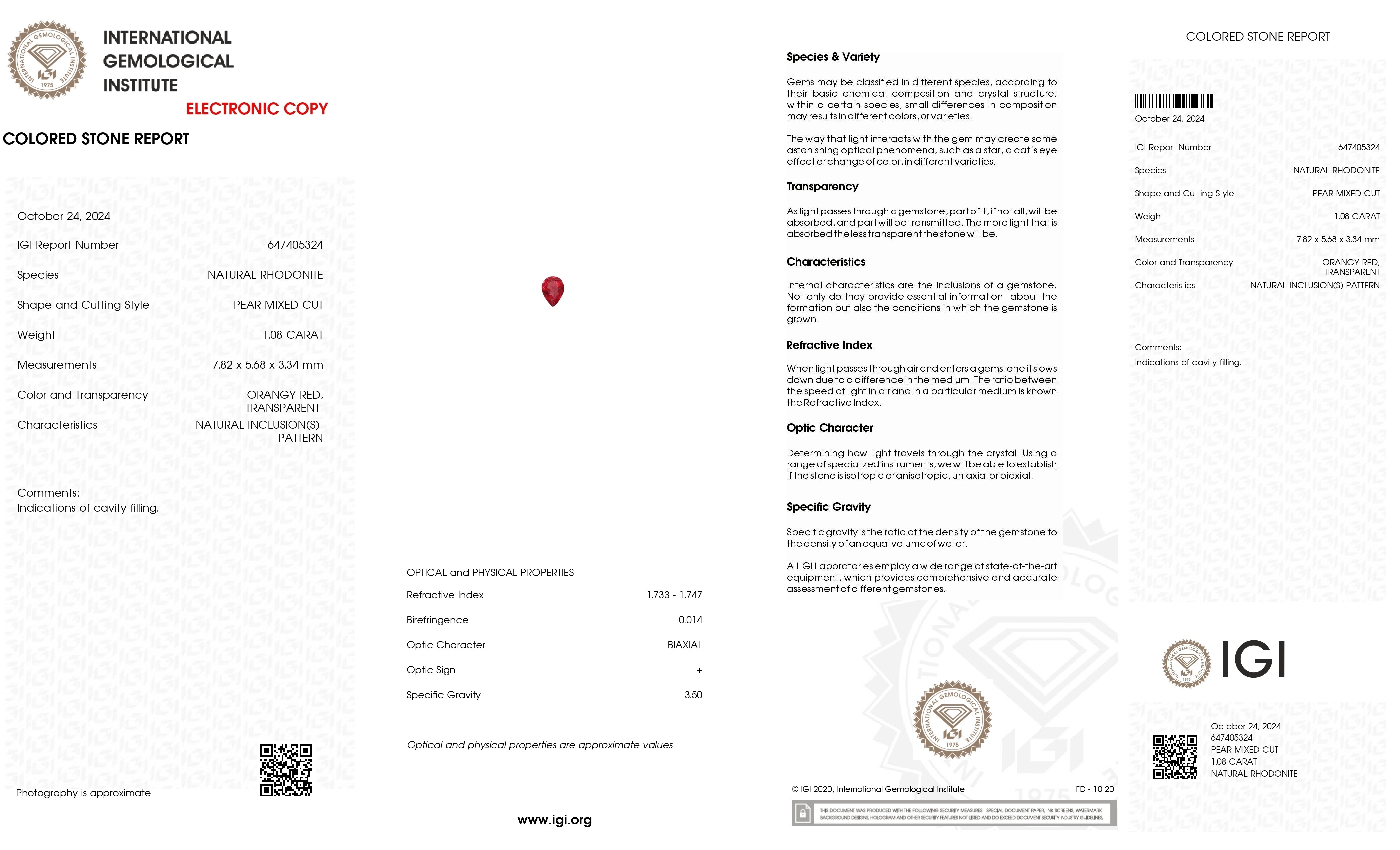 1.08 Ct. Rhodonite from Russia