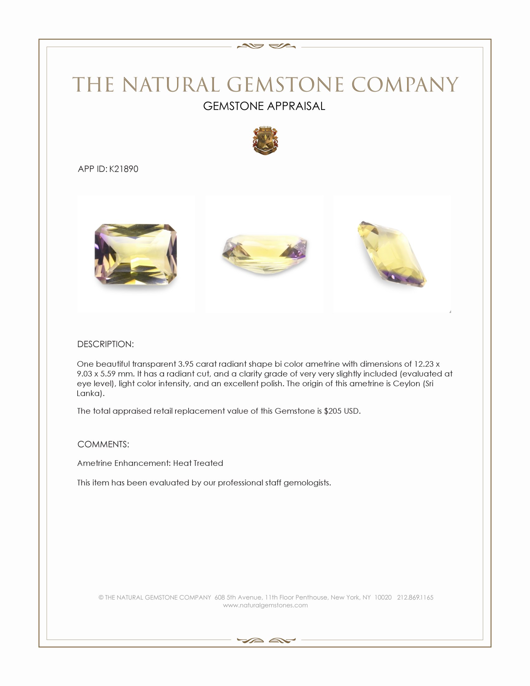 3.95 Ct. Ametrine from Ceylon (Sri Lanka)