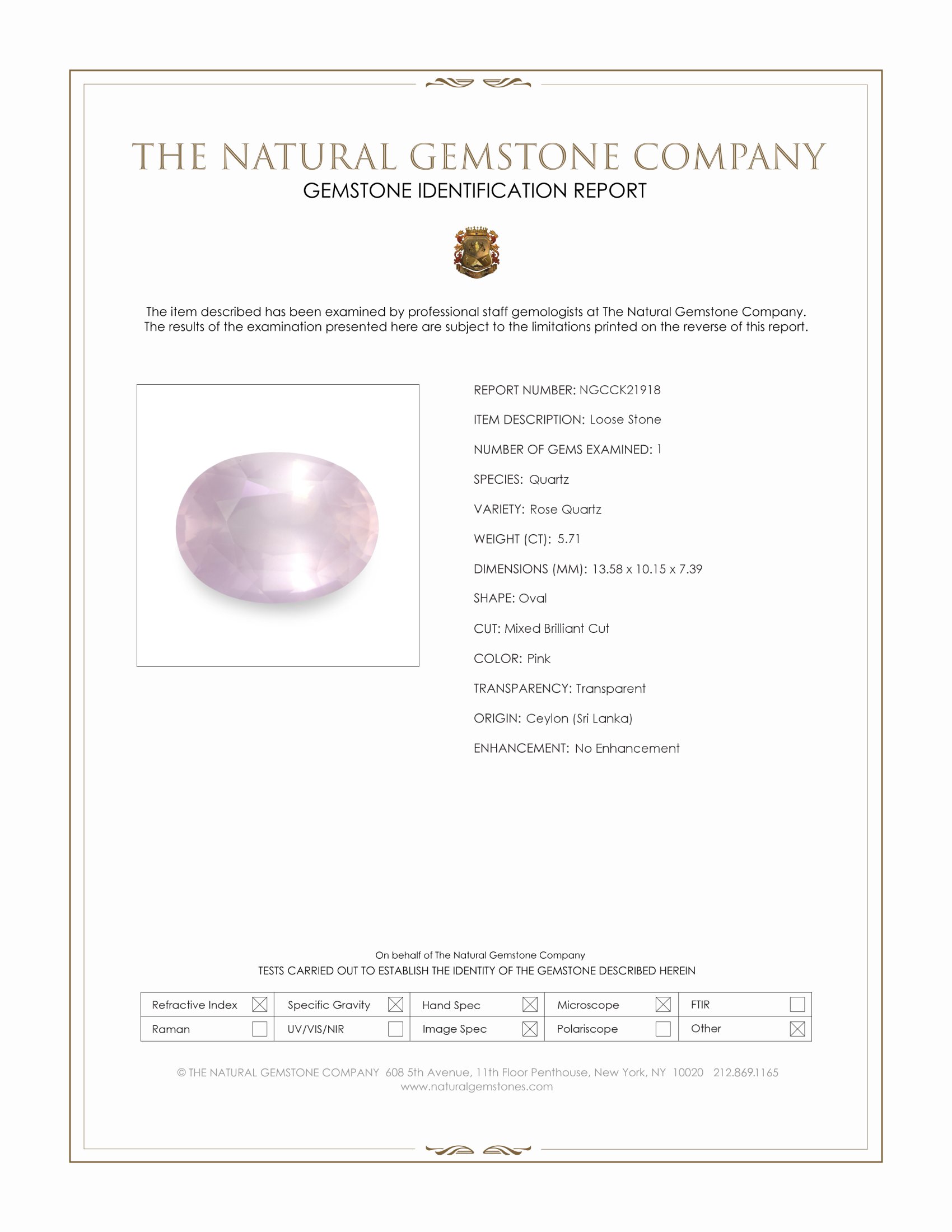 5.71 Ct. Pink Rose Quartz from Ceylon (Sri Lanka)
