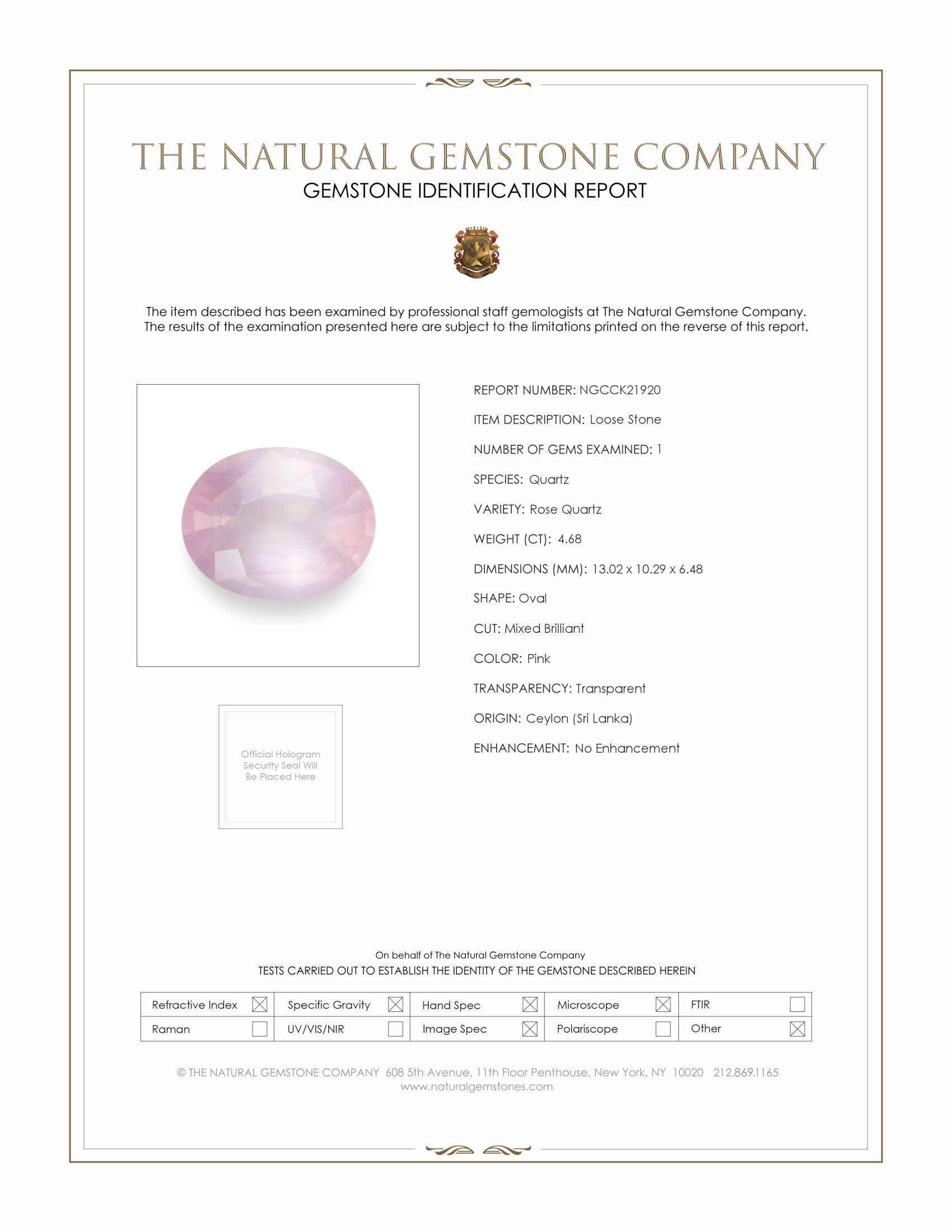 4.68 Ct. Pink Rose Quartz from Ceylon (Sri Lanka)
