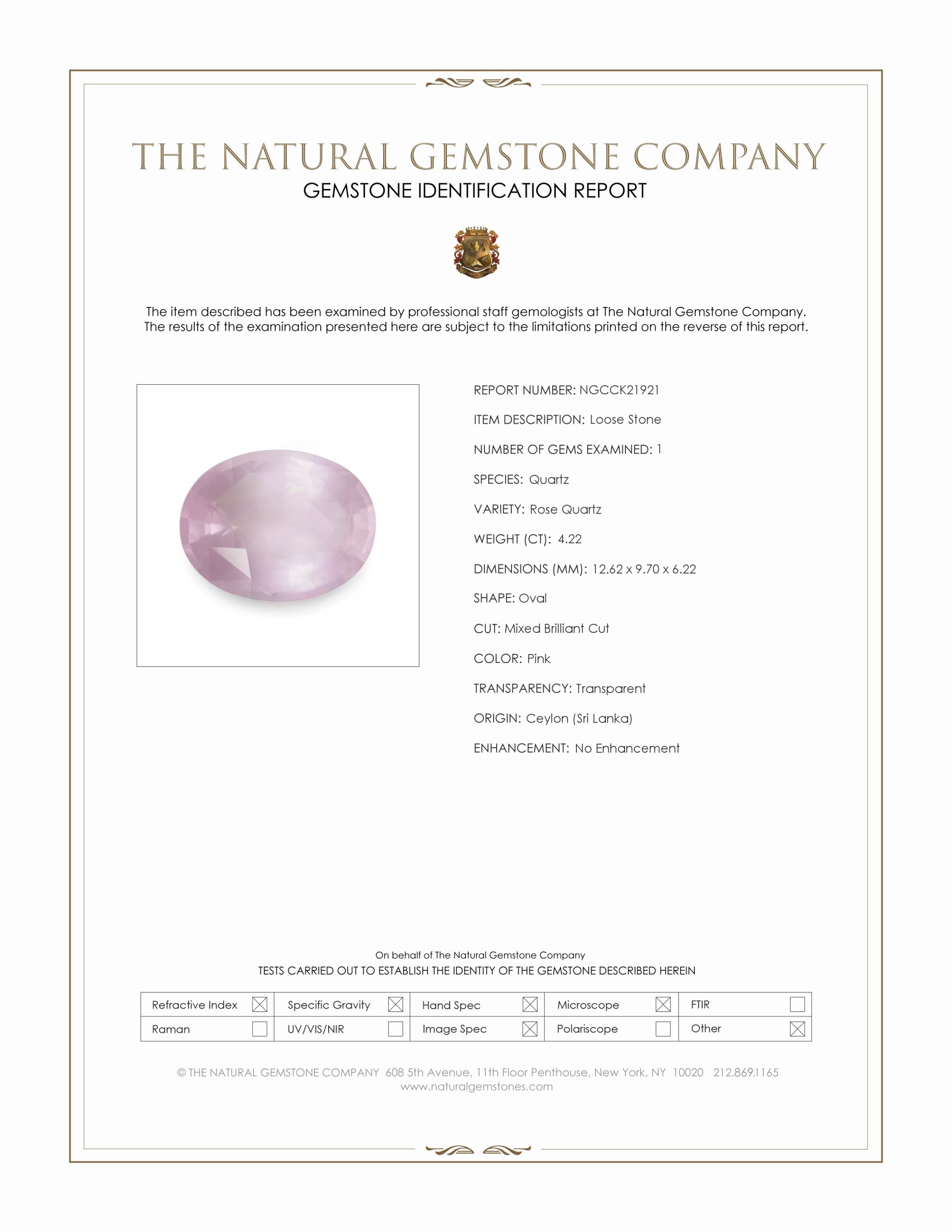 4.22 Ct. Pink Rose Quartz from Ceylon (Sri Lanka)