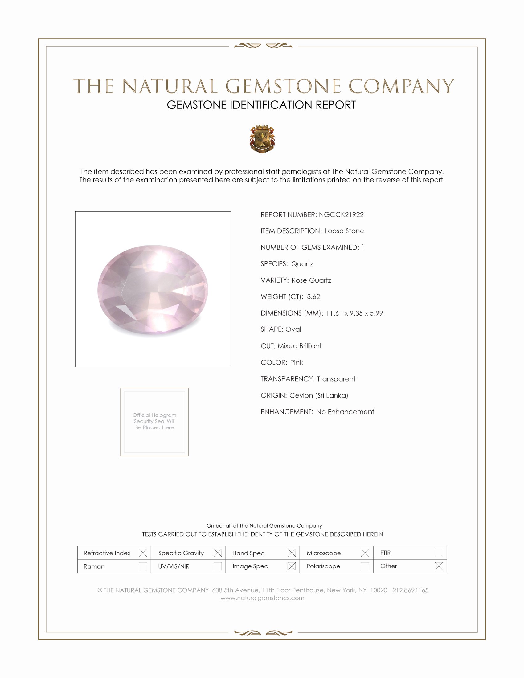 3.62 Ct. Pink Rose Quartz from Ceylon (Sri Lanka)