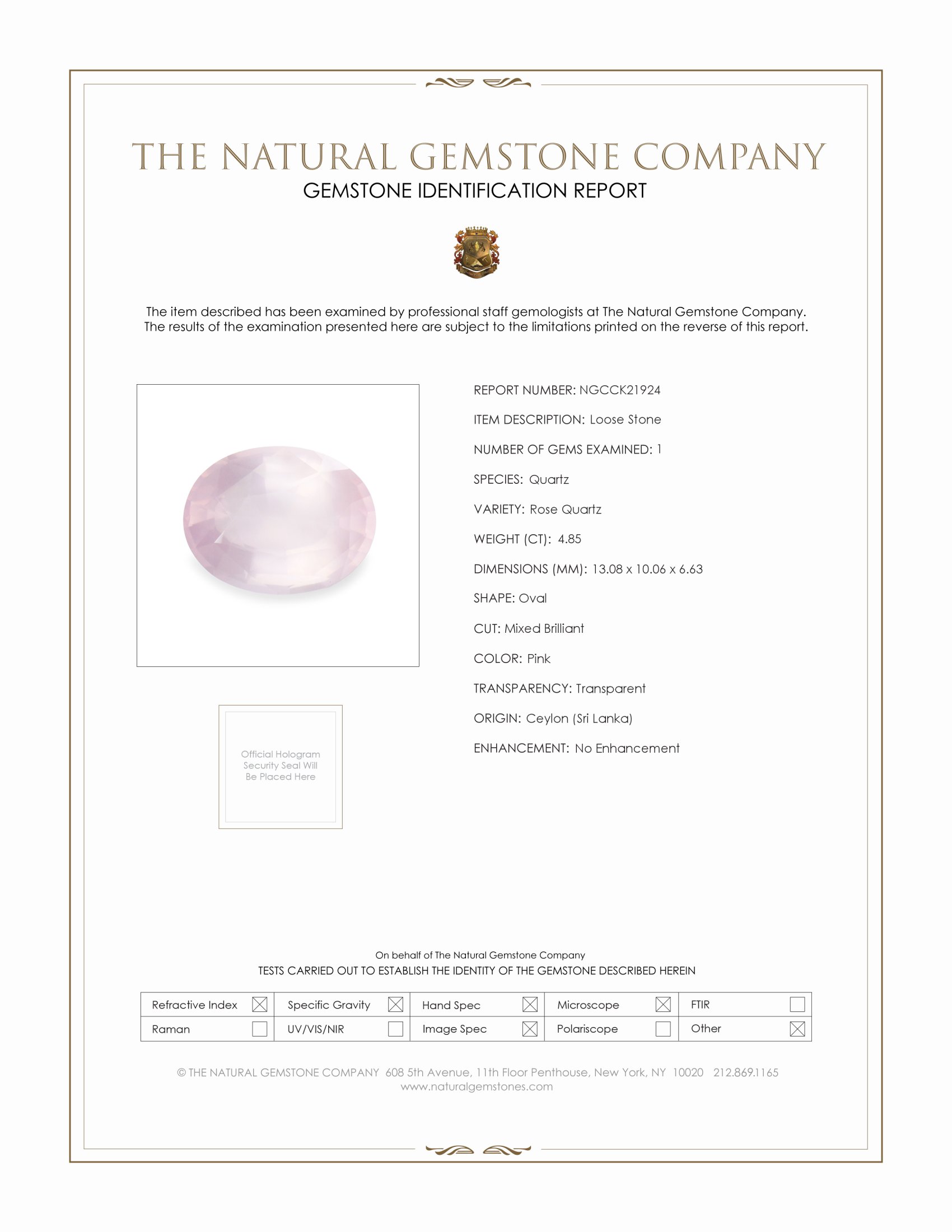 4.85 Ct. Pink Rose Quartz from Ceylon (Sri Lanka)