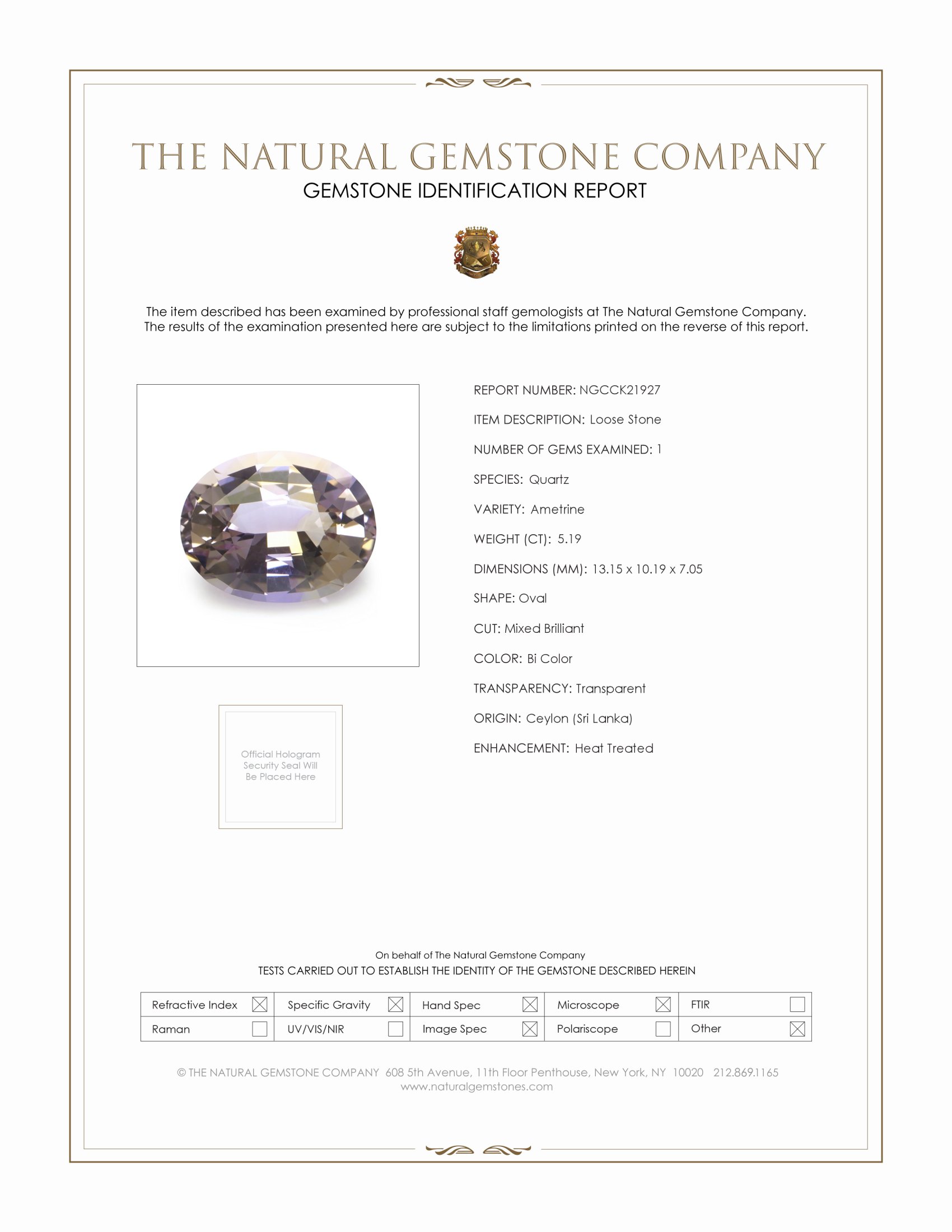 5.19 Ct. Bi Color Ametrine from Ceylon (Sri Lanka)