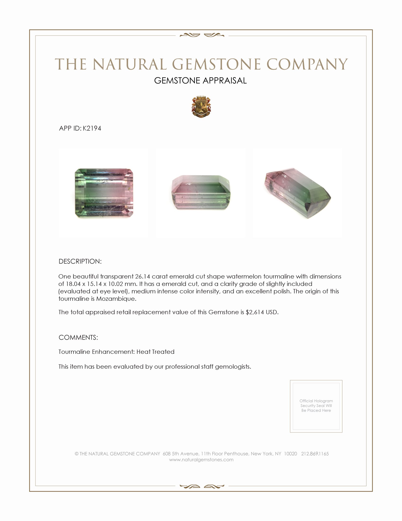 26.14 Ct. Tourmaline from Mozambique