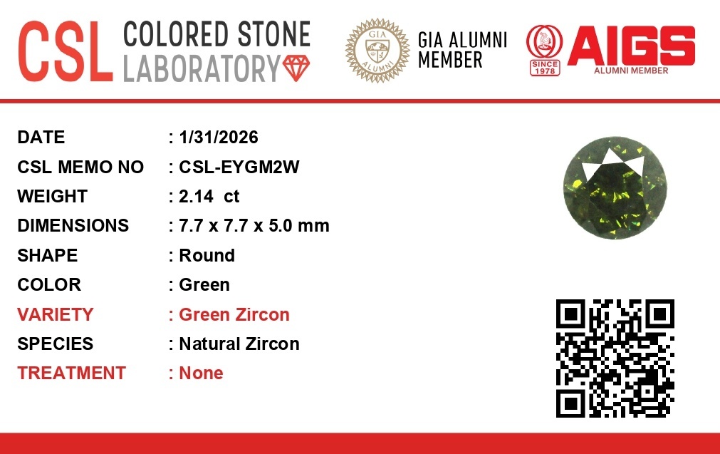 2.13 Ct. Zircon from Ceylon (Sri Lanka)