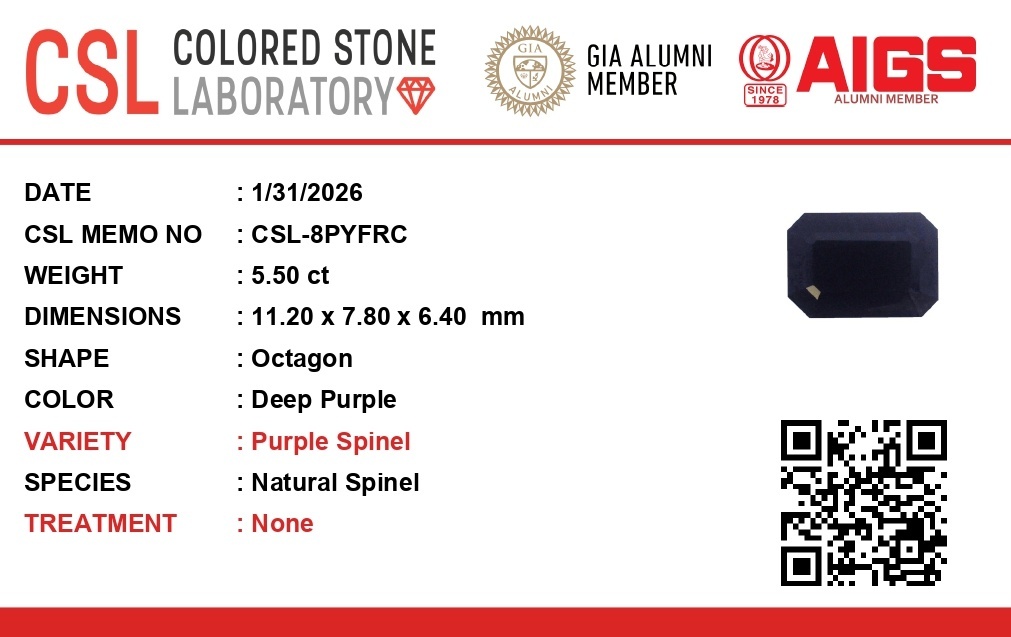 5.50 Ct. Spinel from Ceylon (Sri Lanka)