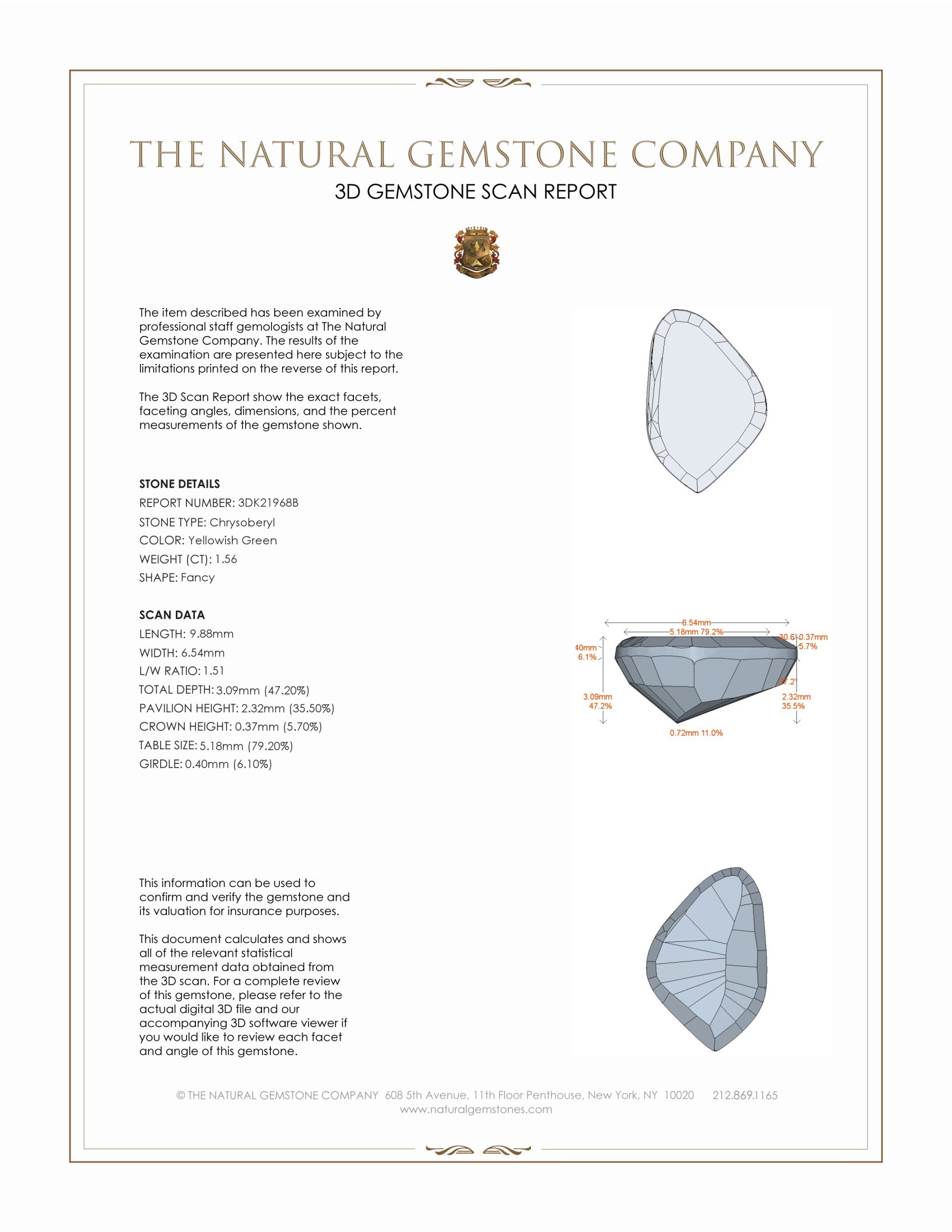 1.56 Ct. Chrysoberyl from Ceylon (Sri Lanka)