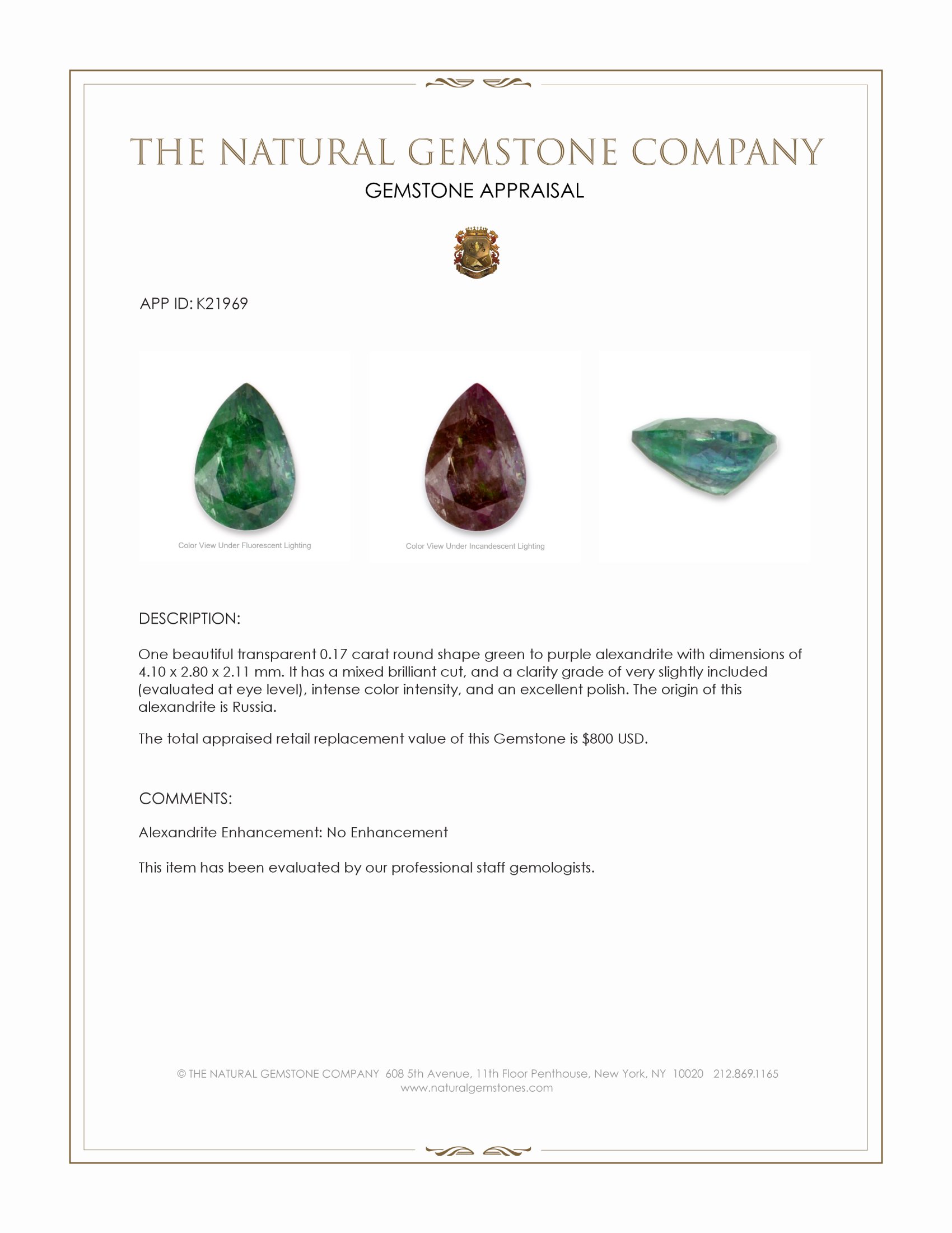 0.17 Ct. Alexandrite from Russia