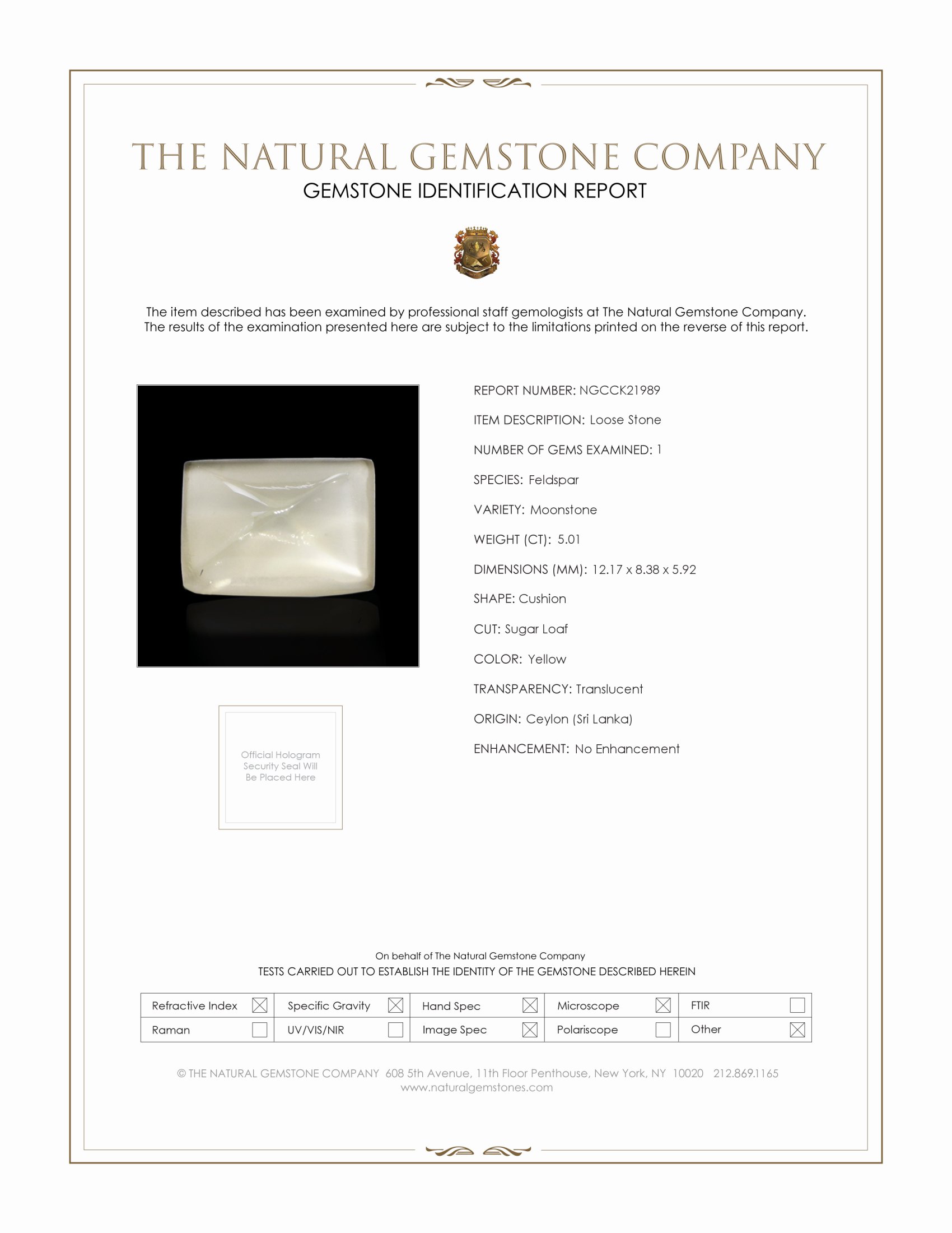 5.01 Ct. White Cabochon Moonstone from Ceylon (Sri Lanka)