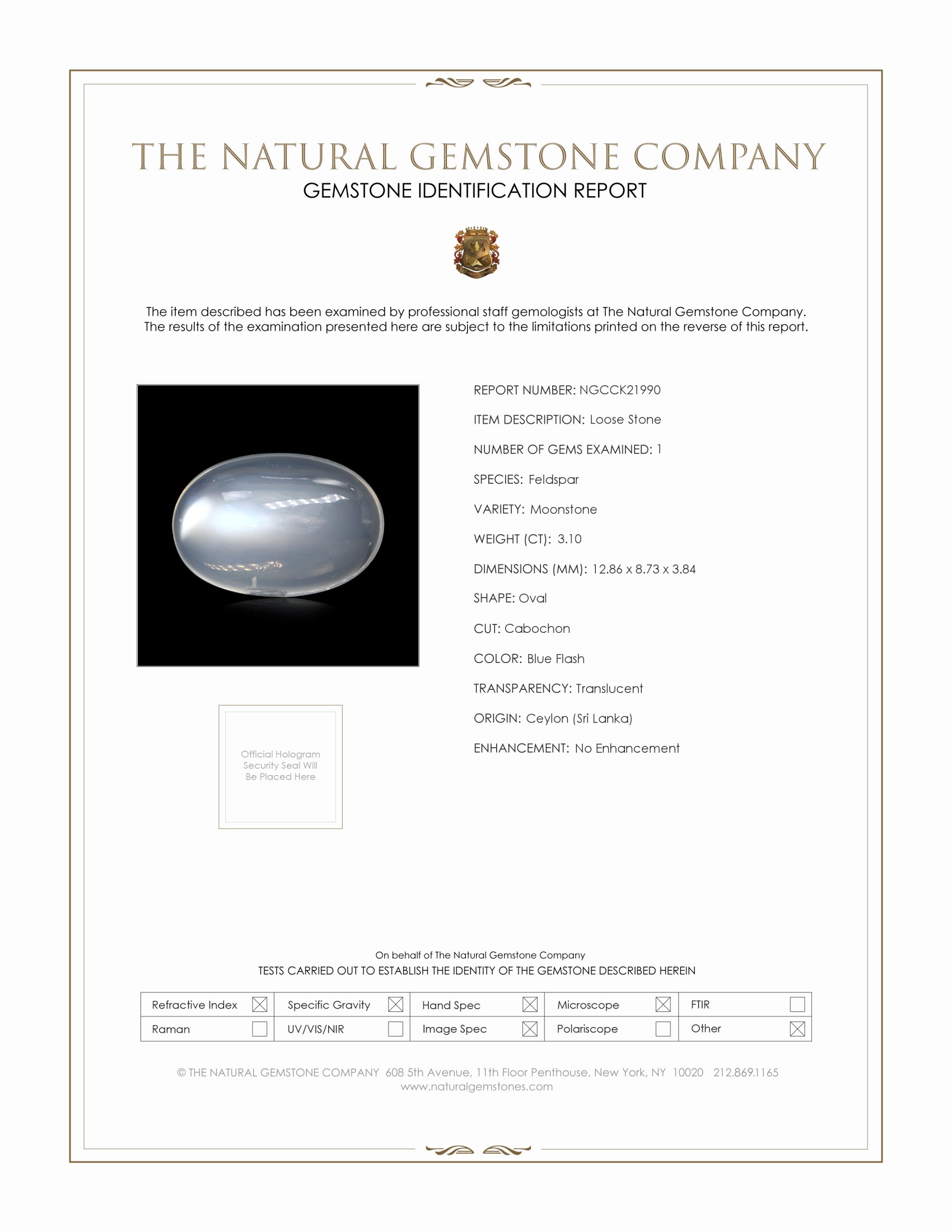 3.10 Ct. Blue Flash Cabochon Moonstone from Ceylon (Sri Lanka)