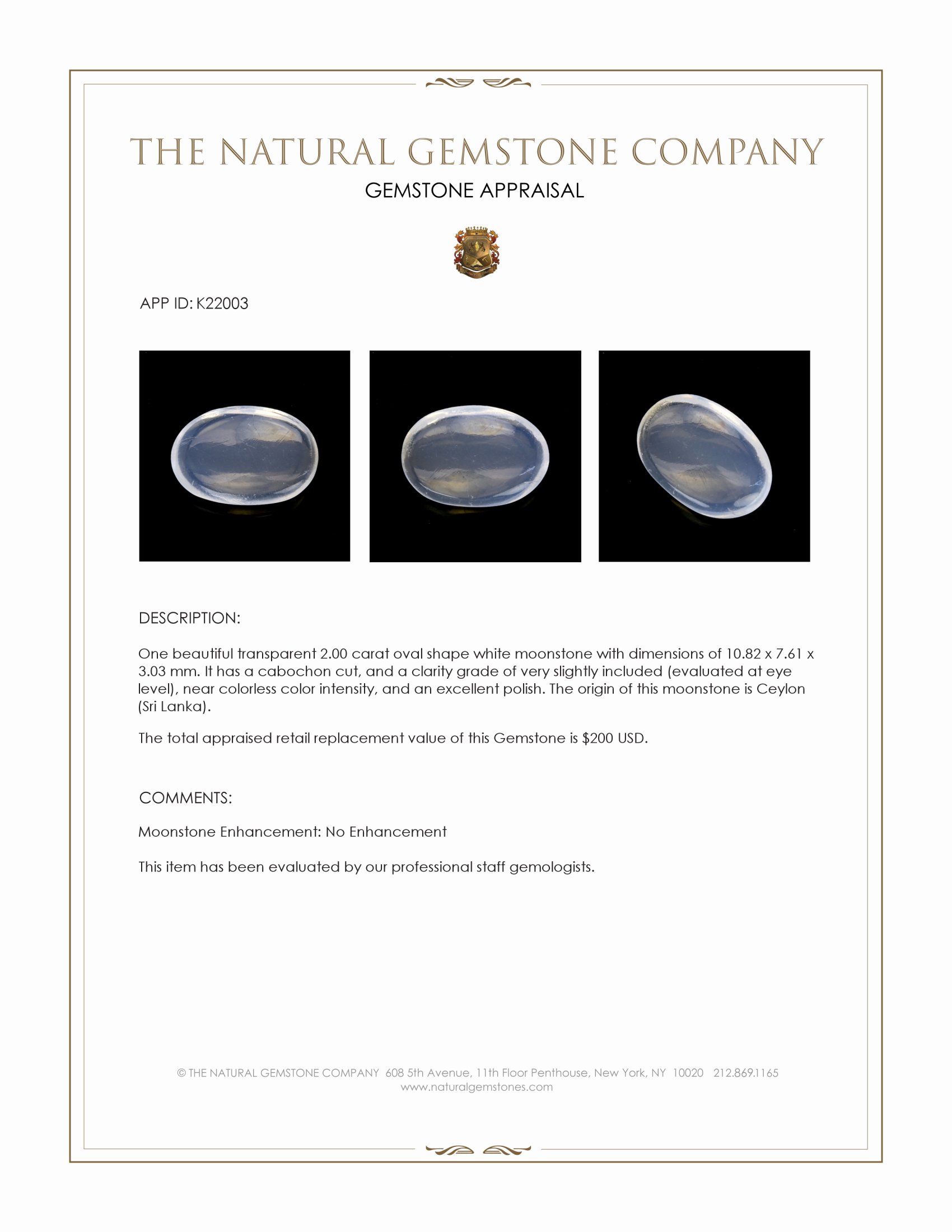 2.00 Ct. Cabochon Moonstone from Ceylon (Sri Lanka)