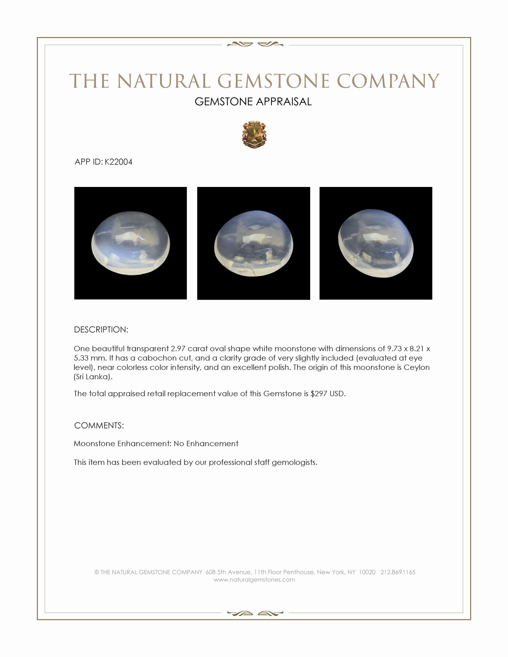 2.97 Ct. Cabochon Moonstone from Ceylon (Sri Lanka)