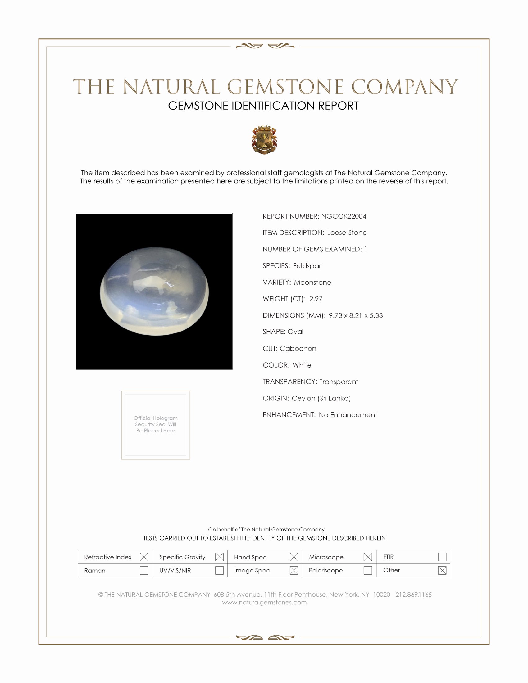 2.97 Ct. White Cabochon Moonstone from Ceylon (Sri Lanka)