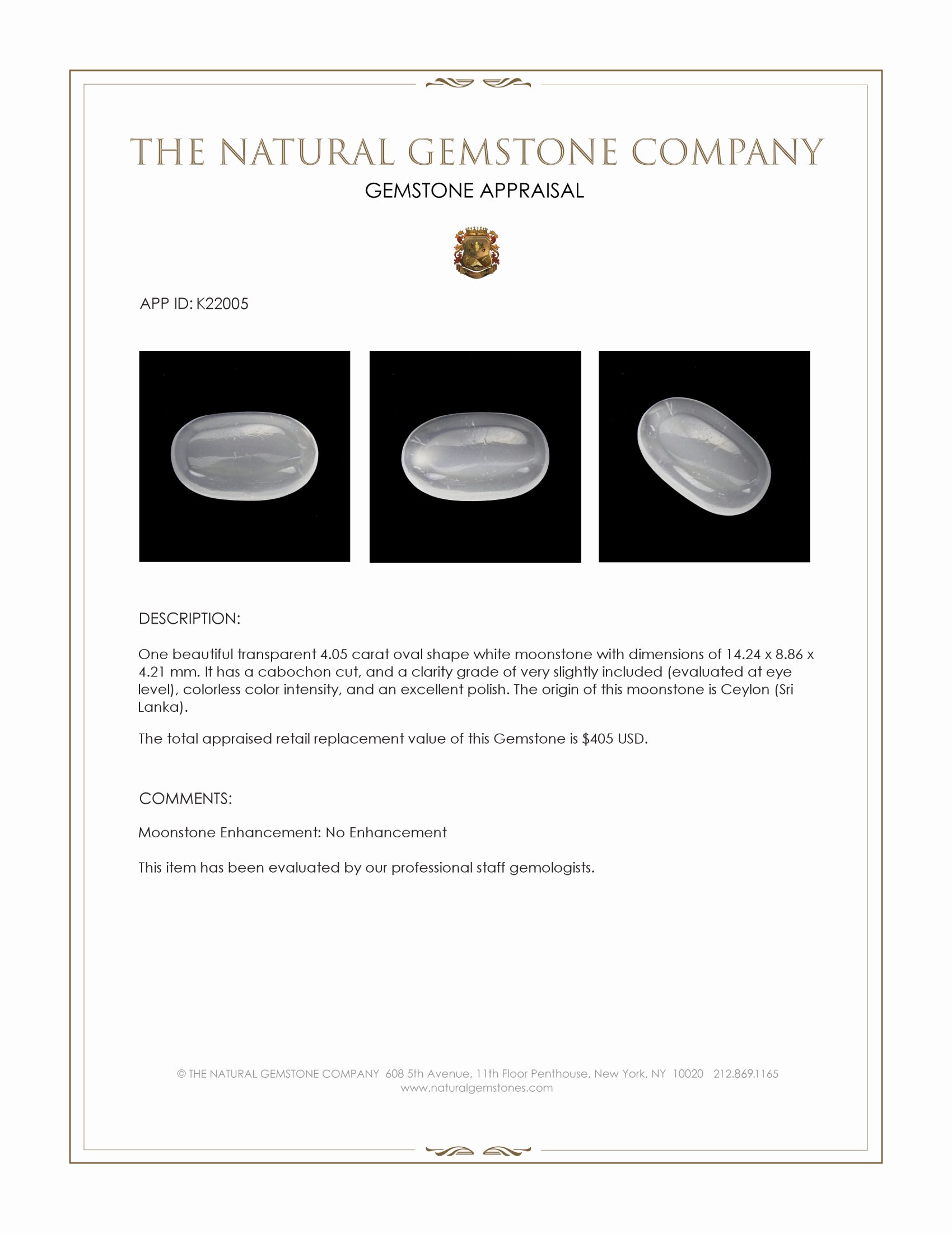 4.05 Ct. Cabochon Moonstone from Ceylon (Sri Lanka)