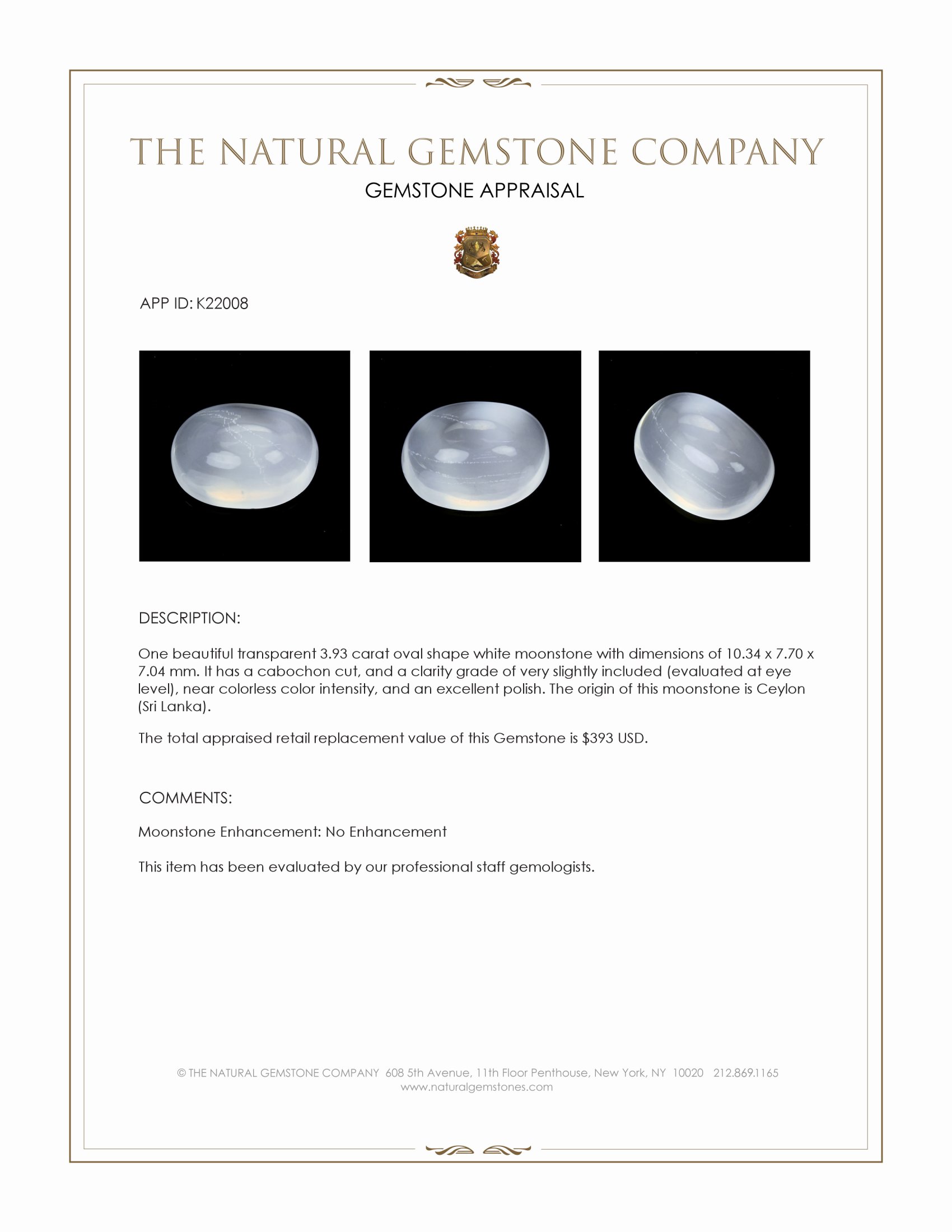 3.93 Ct. Cabochon Moonstone from Ceylon (Sri Lanka)