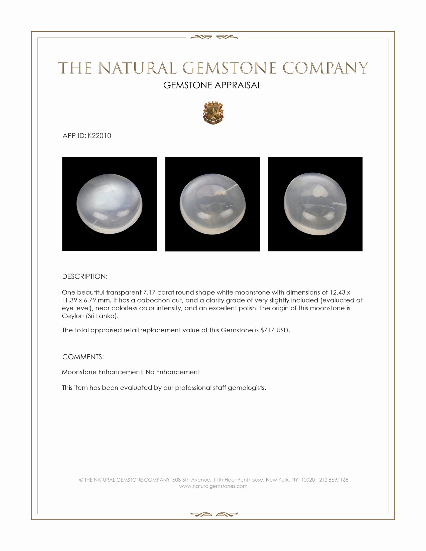 7.17 Ct. Cabochon Moonstone from Ceylon (Sri Lanka)