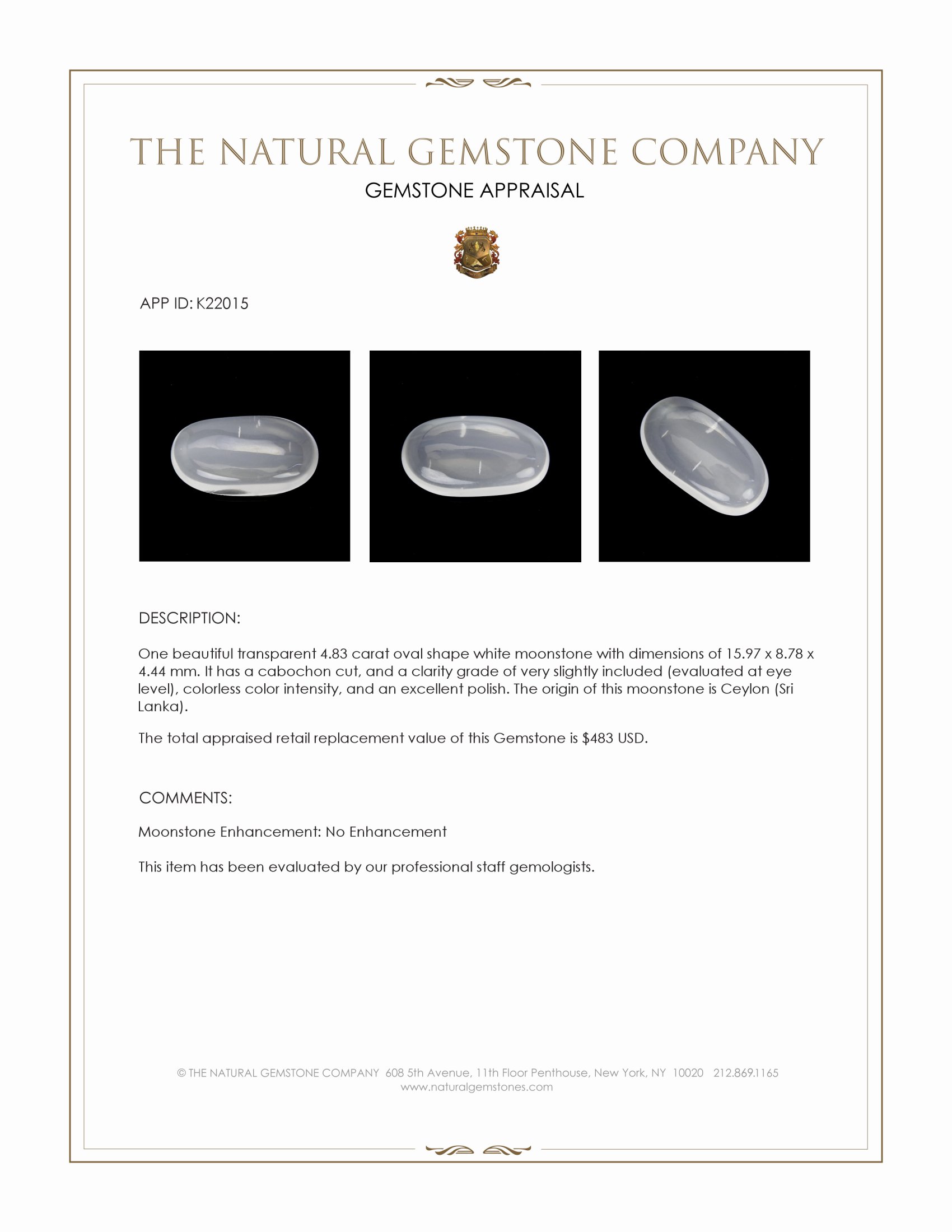 4.83 Ct. Cabochon Moonstone from Ceylon (Sri Lanka)