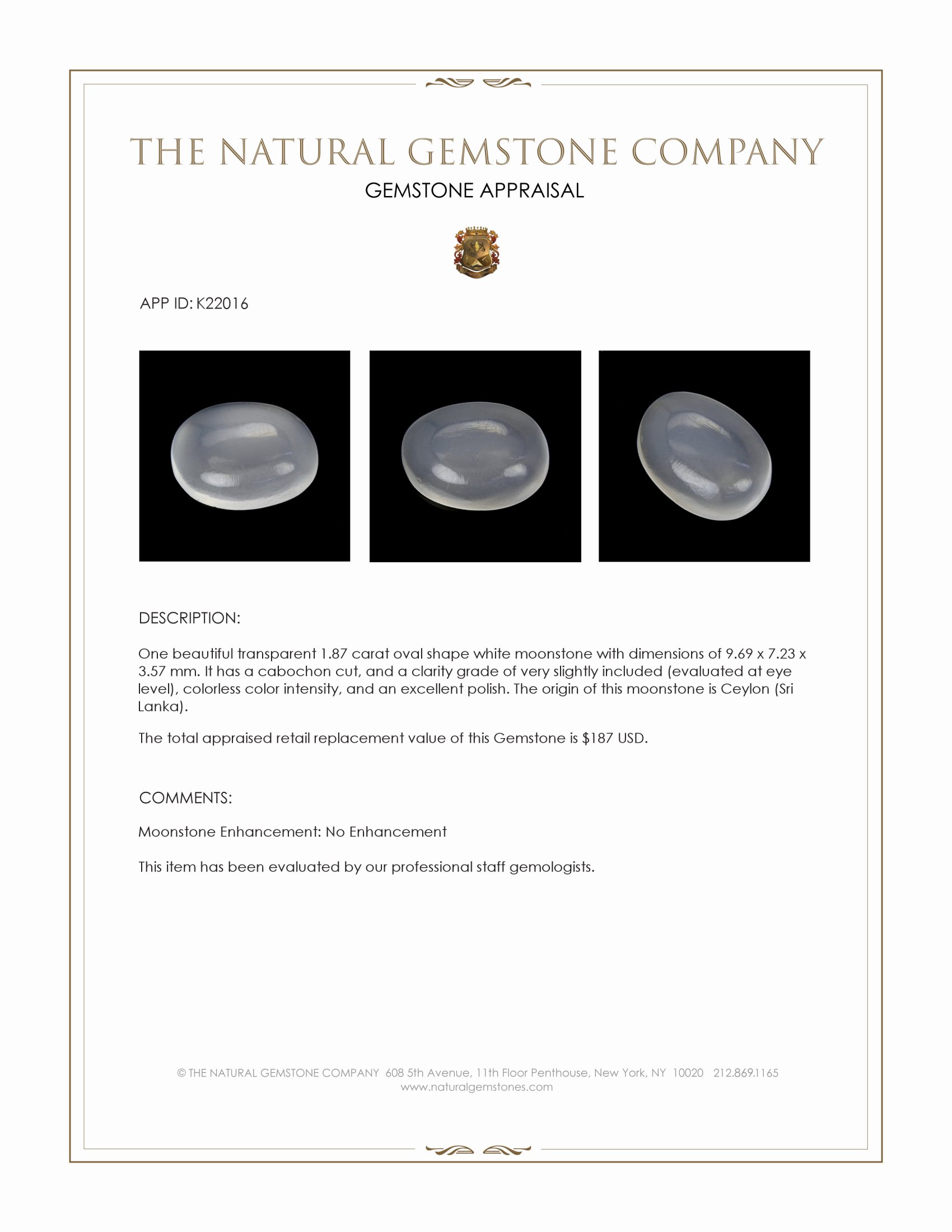 1.87 Ct. Cabochon Moonstone from Ceylon (Sri Lanka)