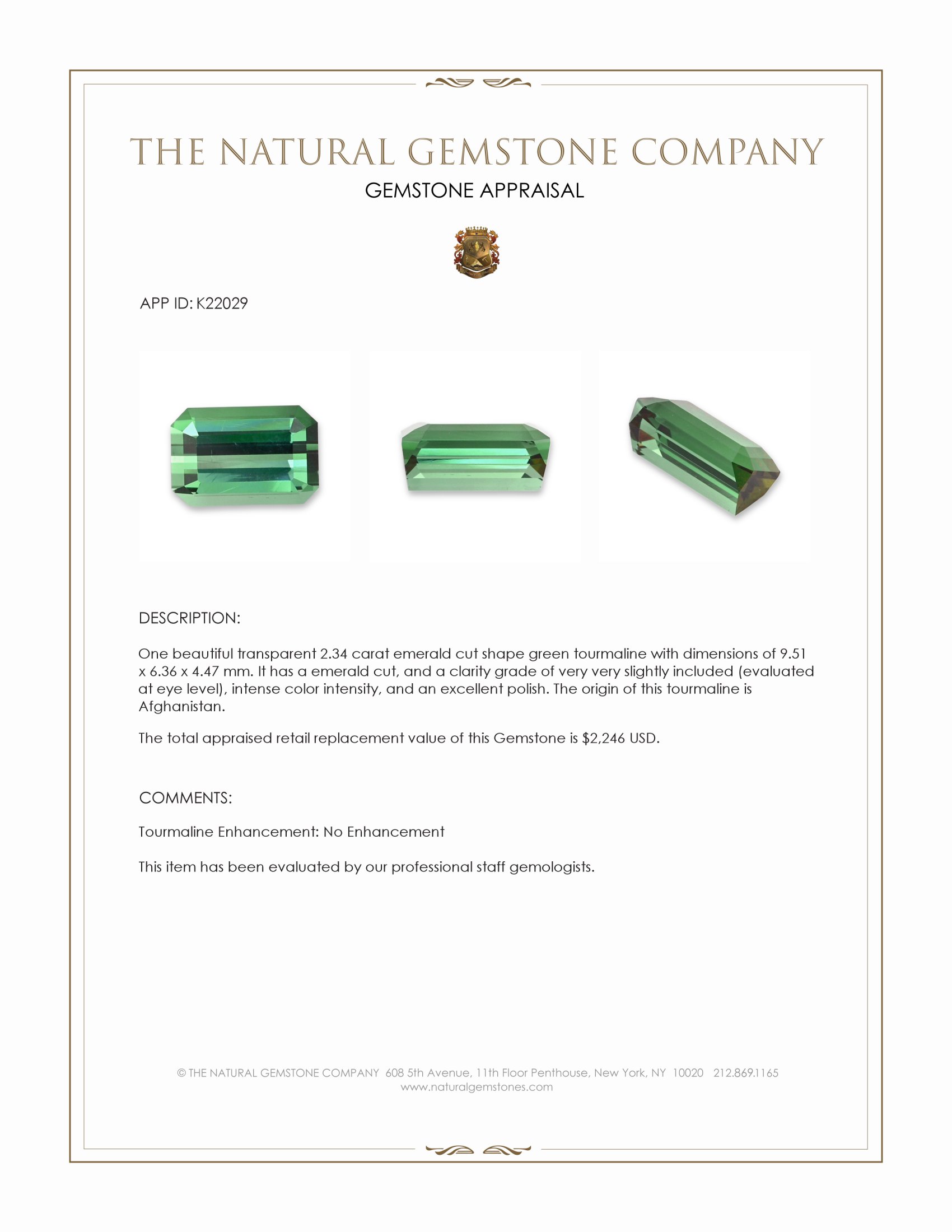 2.34 Ct. Green Tourmaline from Afghanistan