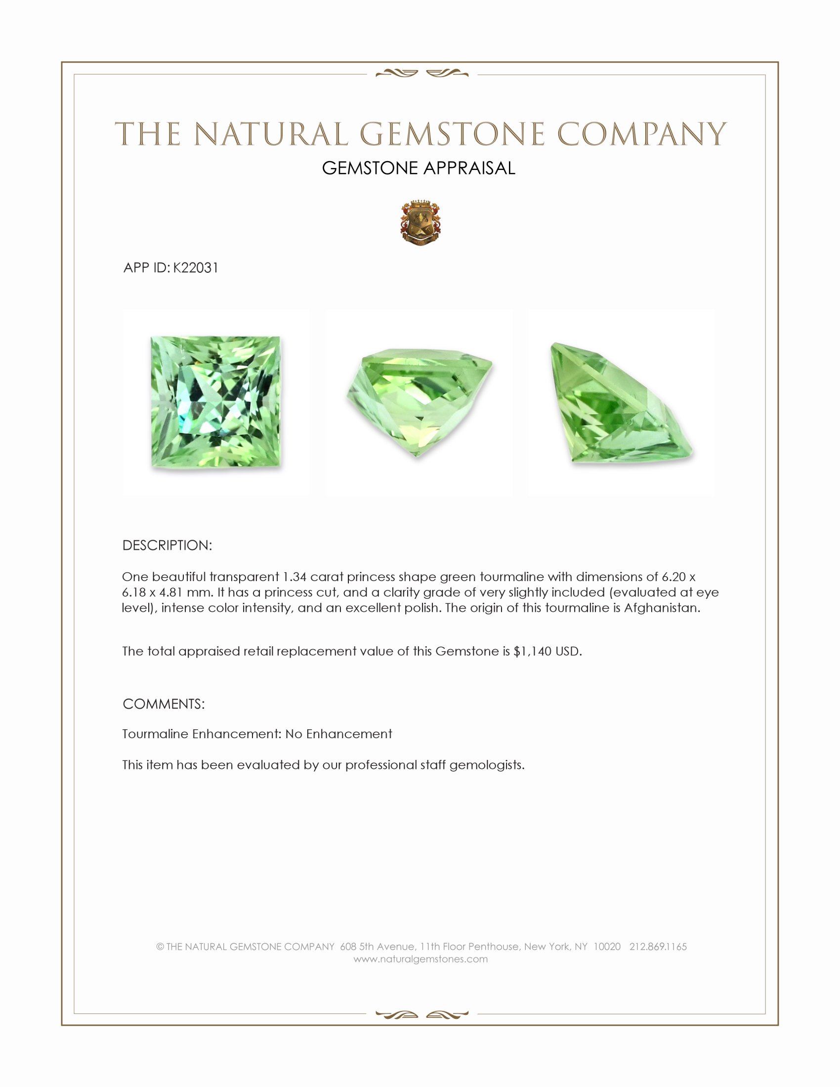 1.34 Ct. Tourmaline from Afghanistan