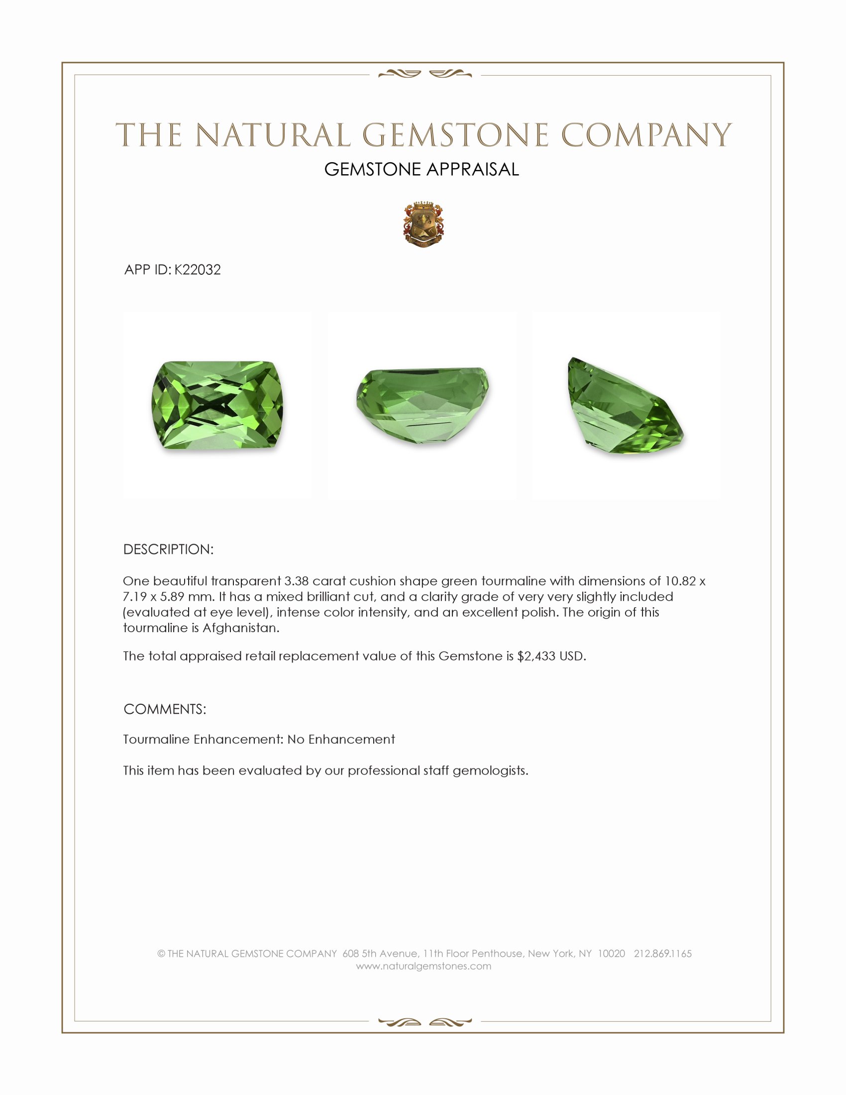 3.38 Ct. Tourmaline from Afghanistan