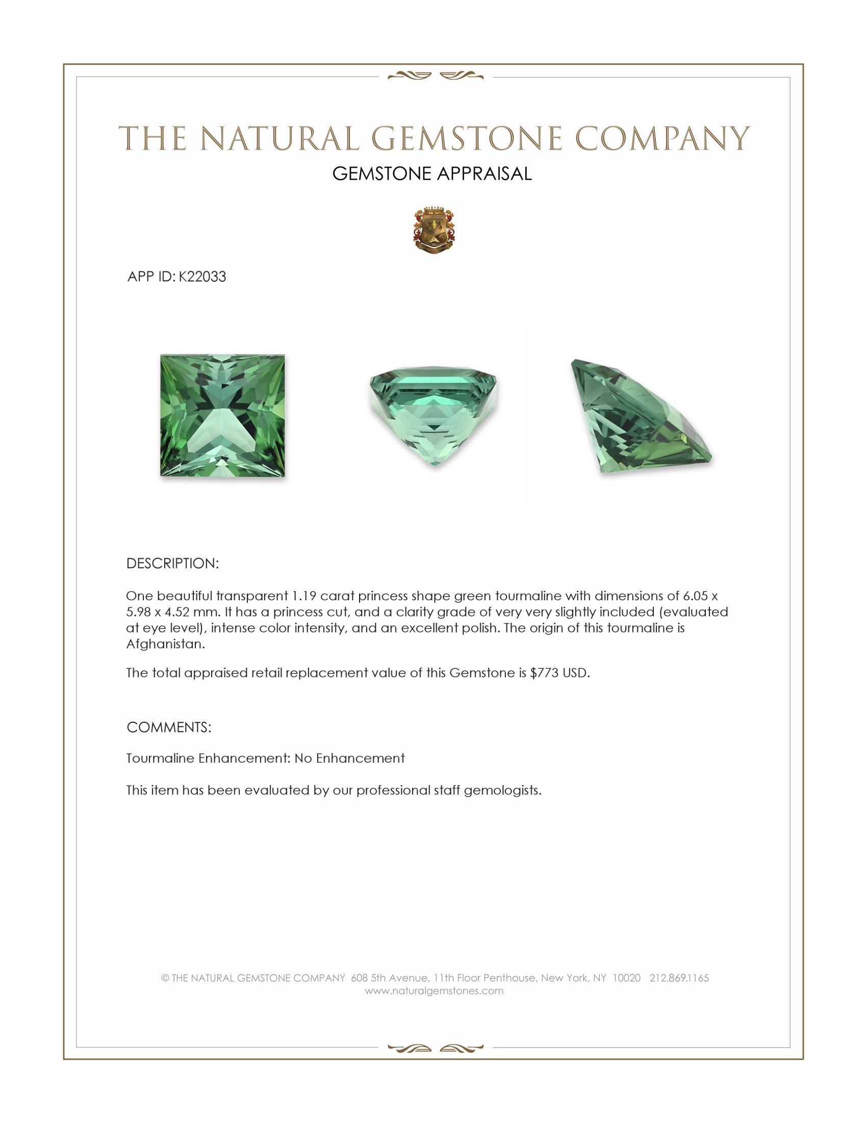 1.19 Ct. Tourmaline from Afghanistan