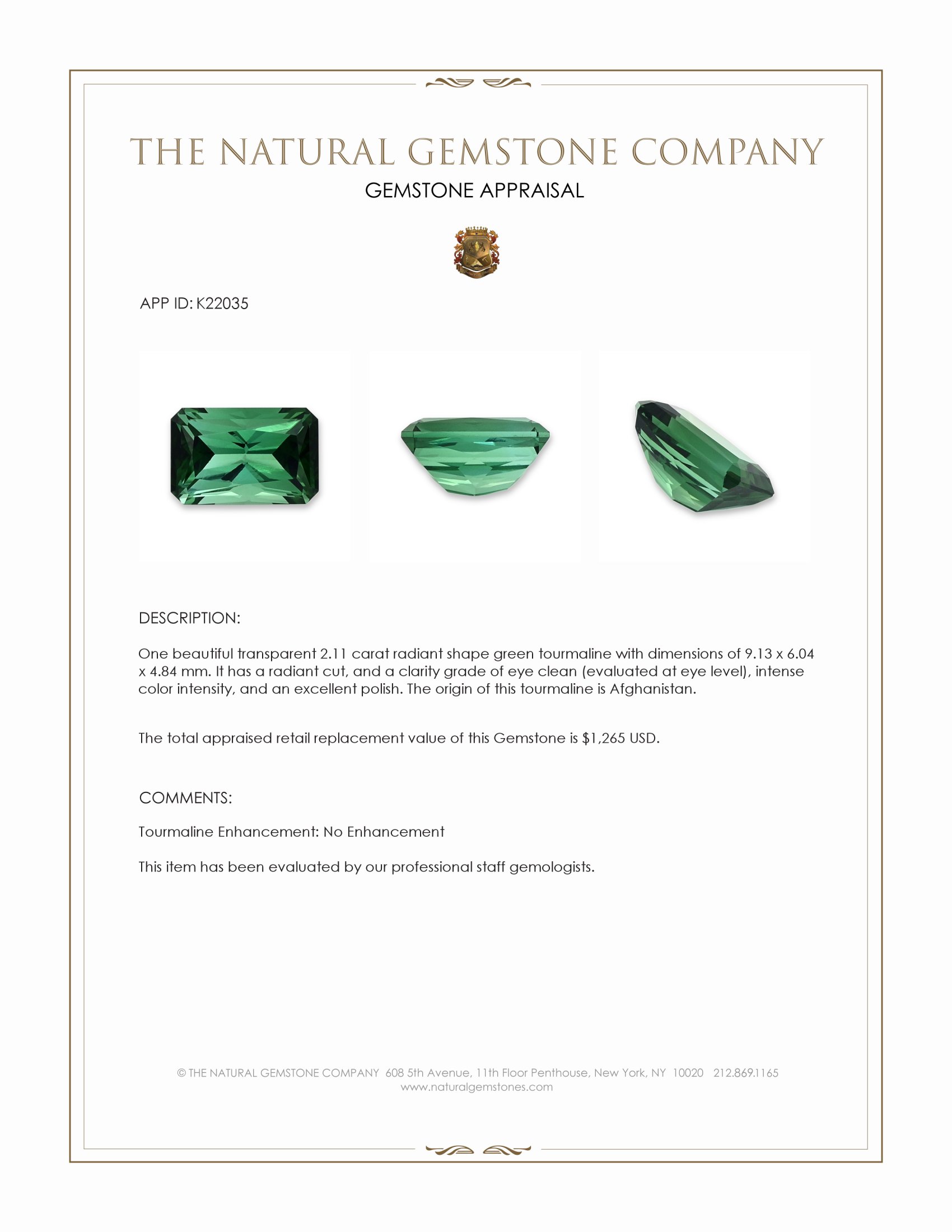 2.11 Ct. Tourmaline from Afghanistan