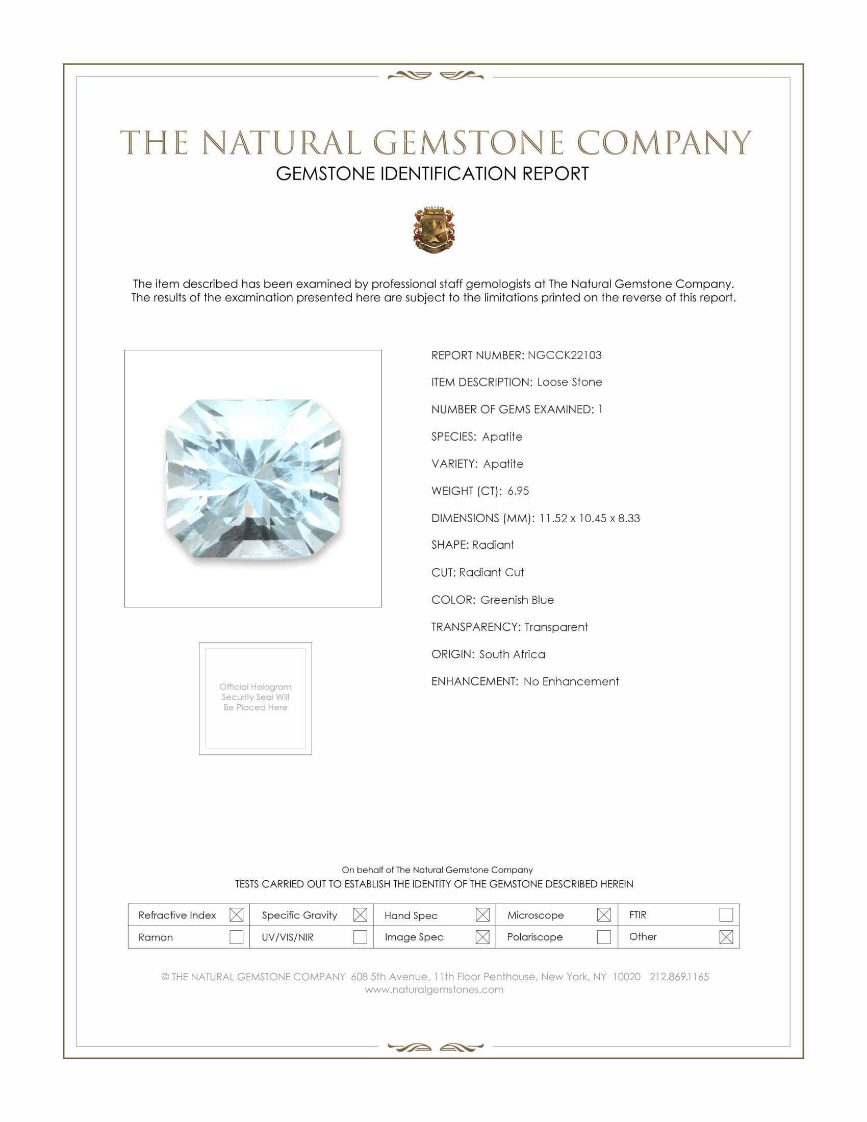 6.95 Ct. Apatite from South Africa